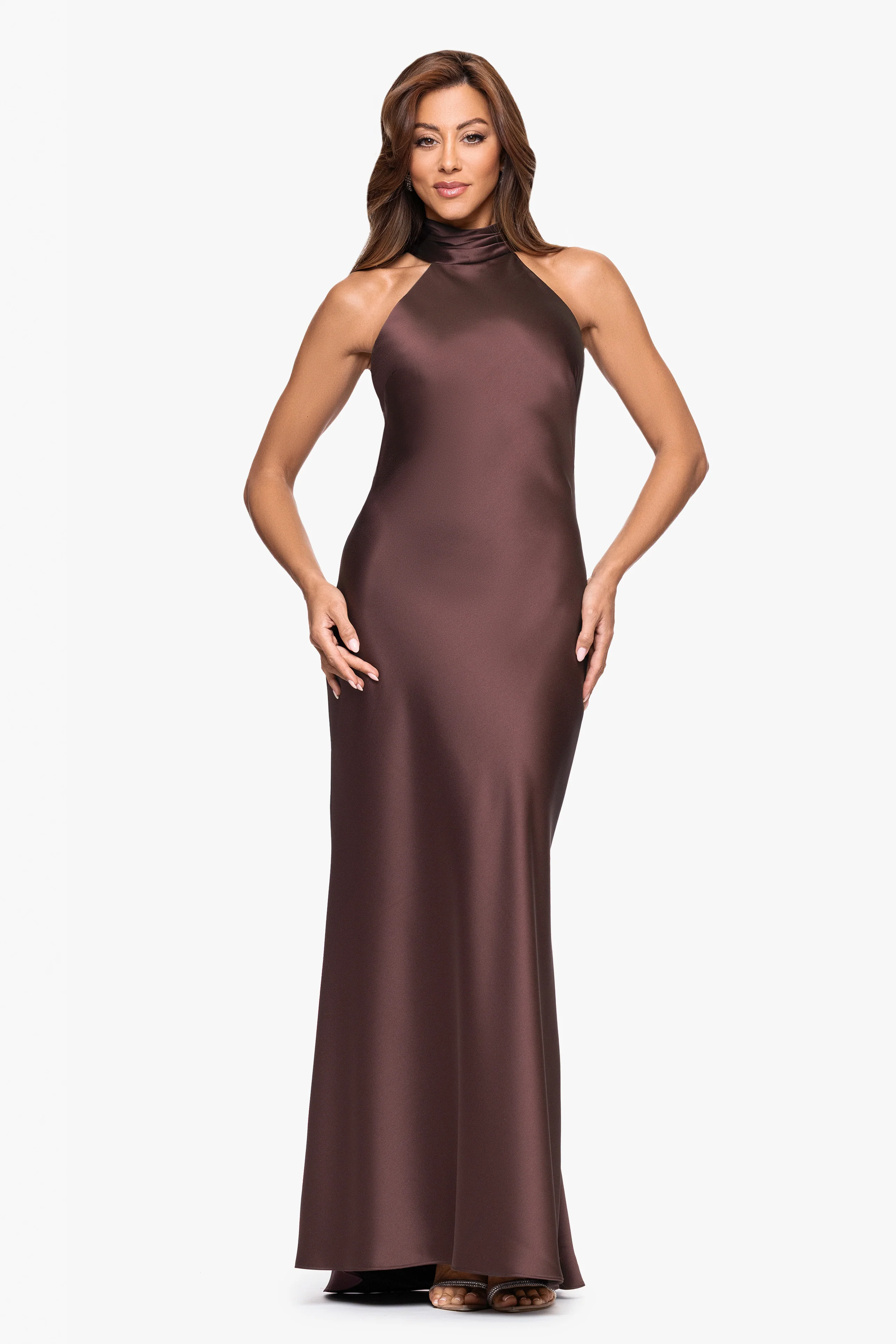 Petite "Ruth" Satin High Tie Neck Backless Dress - Image 19