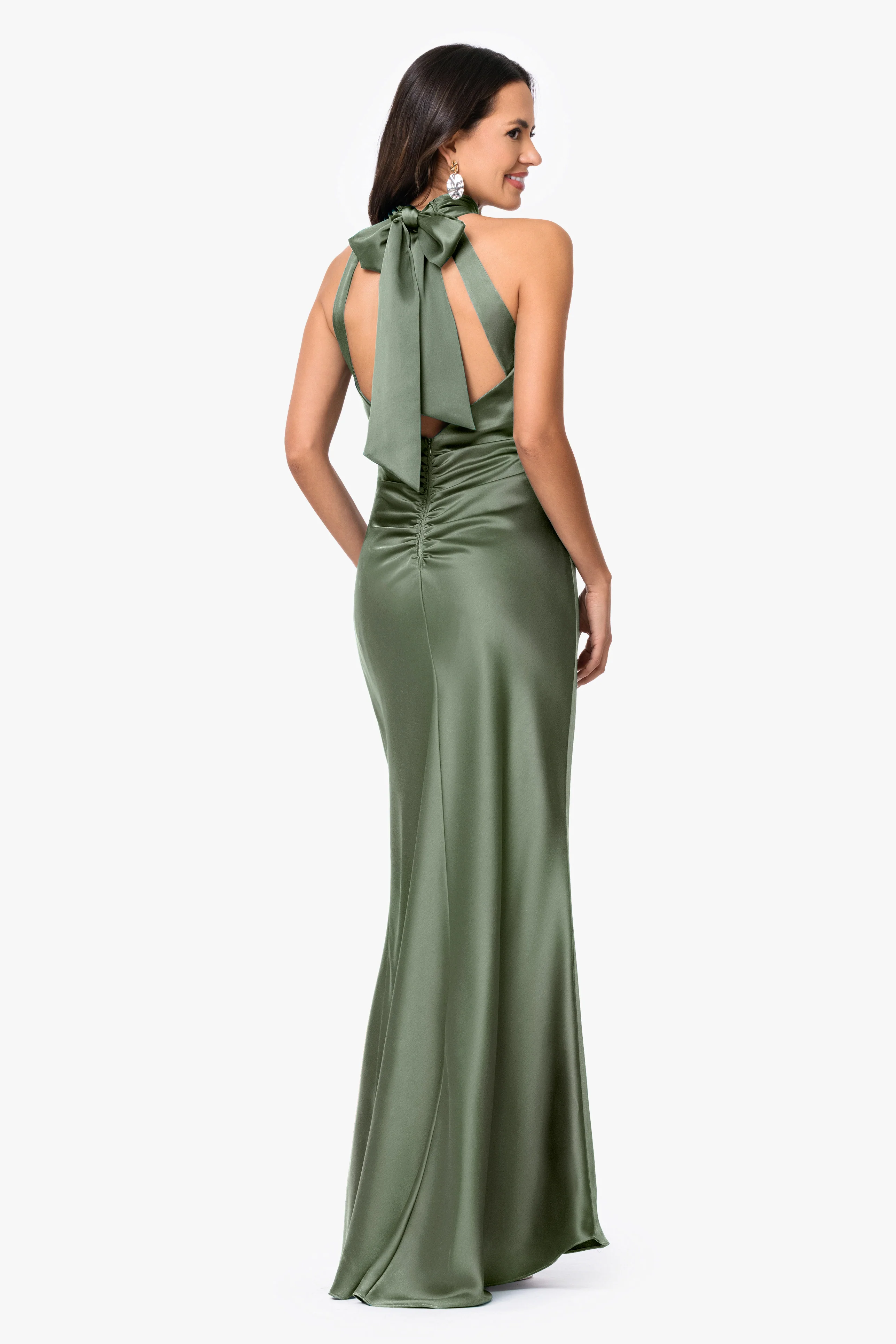 Petite "Ruth" Satin High Tie Neck Backless Dress - Image 3