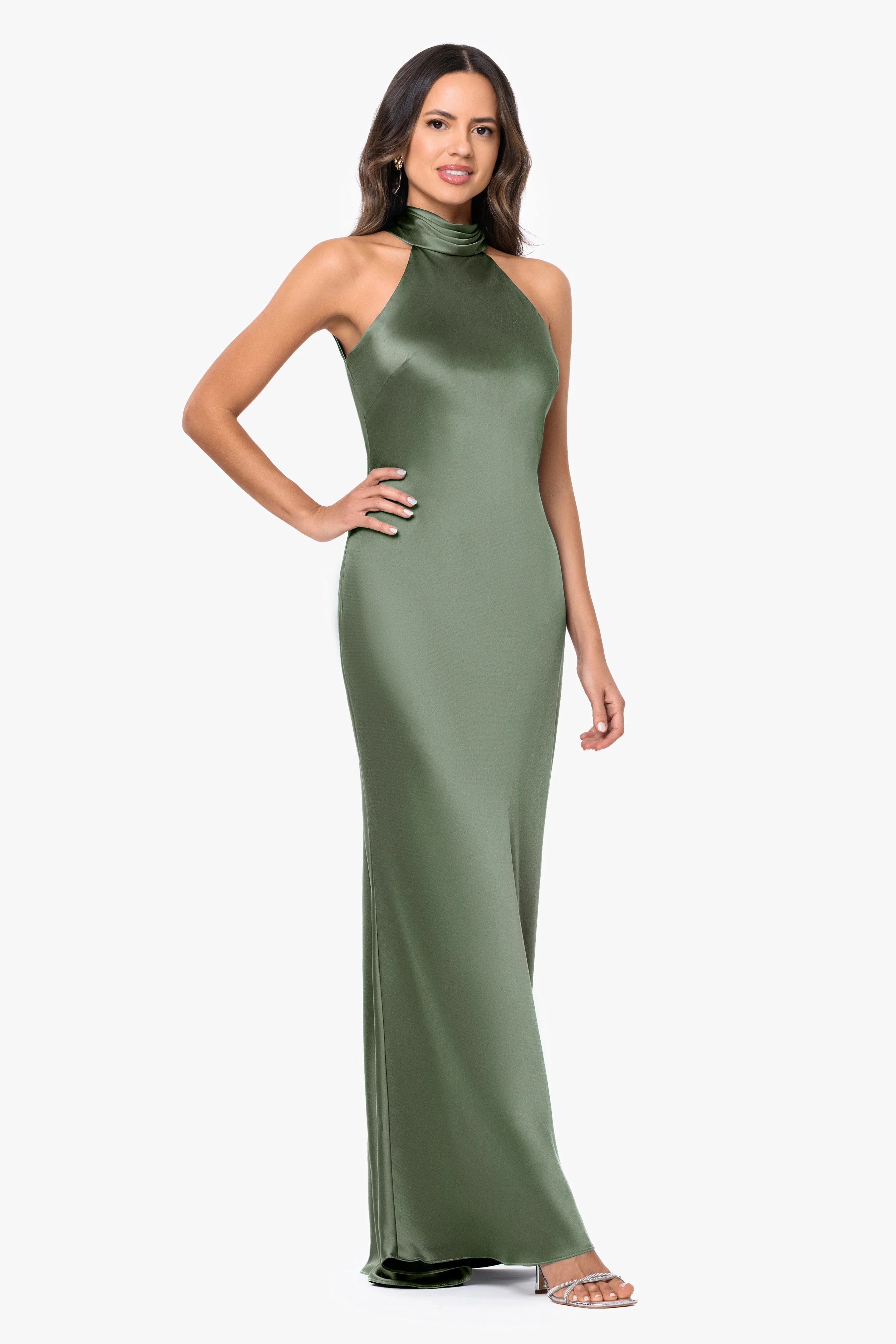 Petite "Ruth" Satin High Tie Neck Backless Dress - Image 4