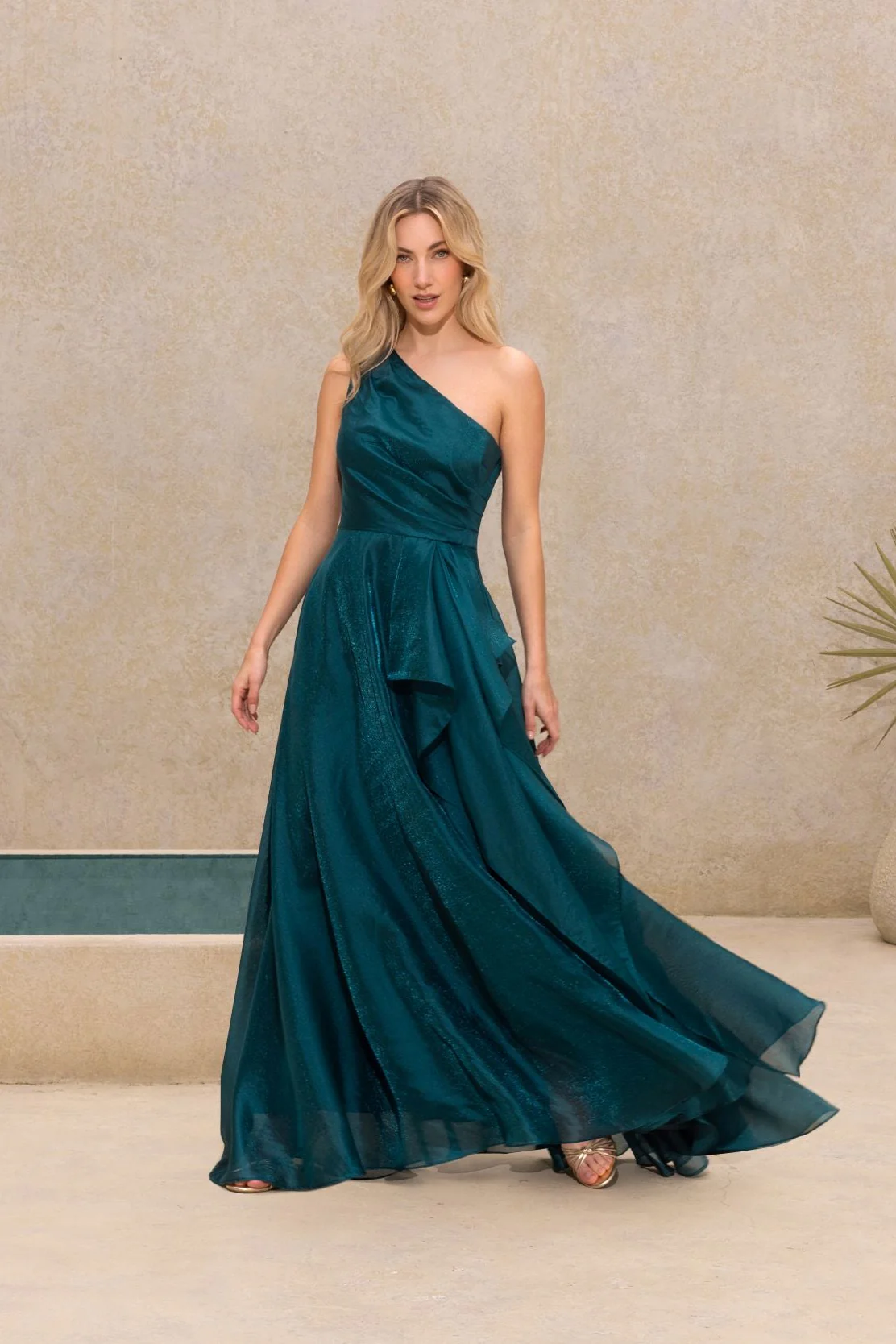 "Samantha" Organza One Shoulder Ruffle Dress