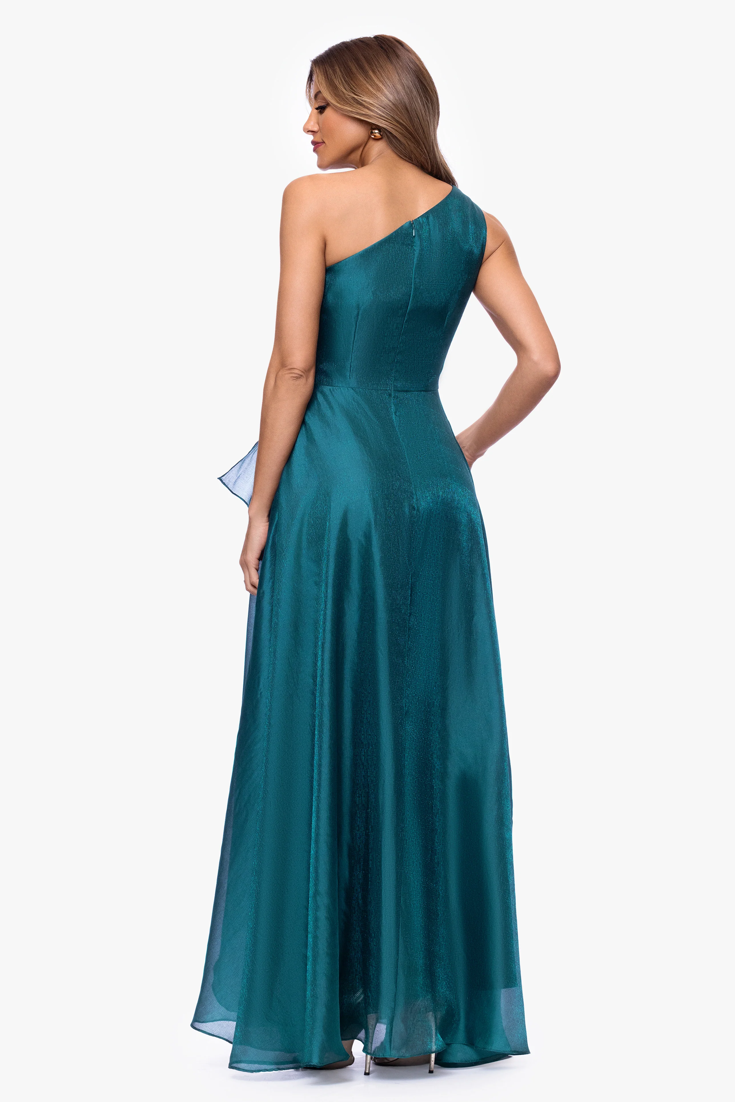 Petite "Samantha" Organza One Shoulder Ruffle Dress - Image 4