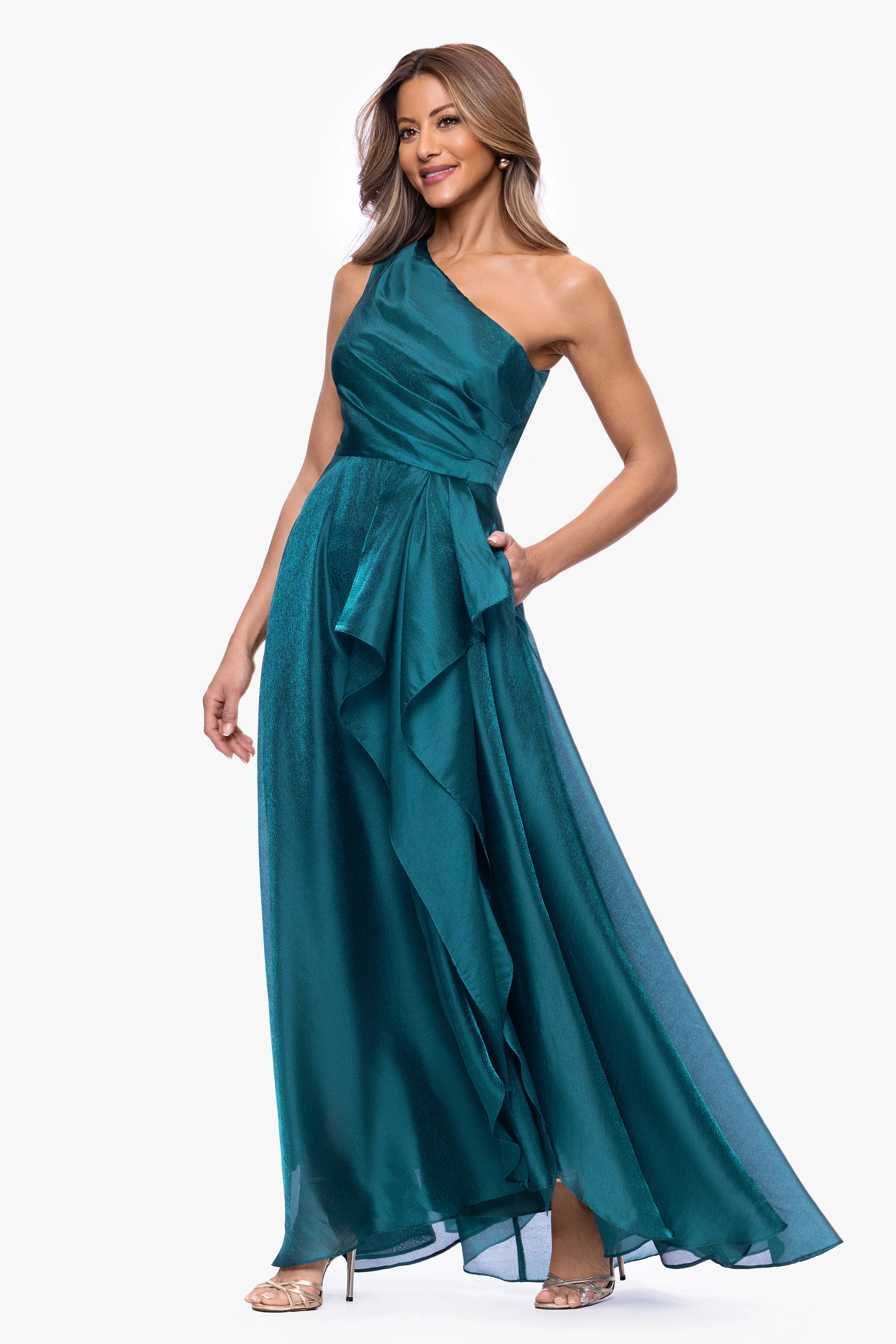 Petite "Samantha" Organza One Shoulder Ruffle Dress - Image 5