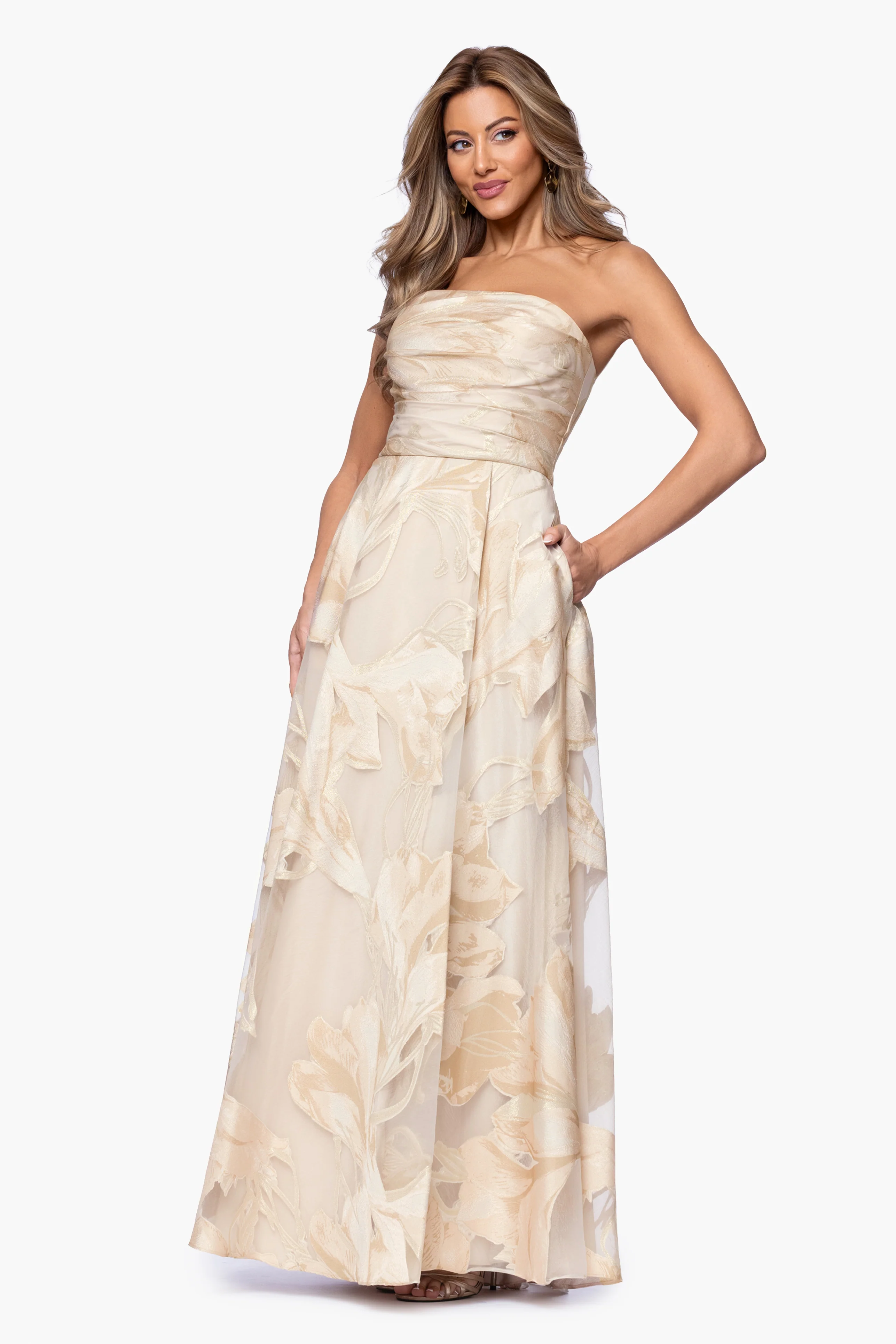 Petite "Shania" Jacquard Strapless Dress - Image 4
