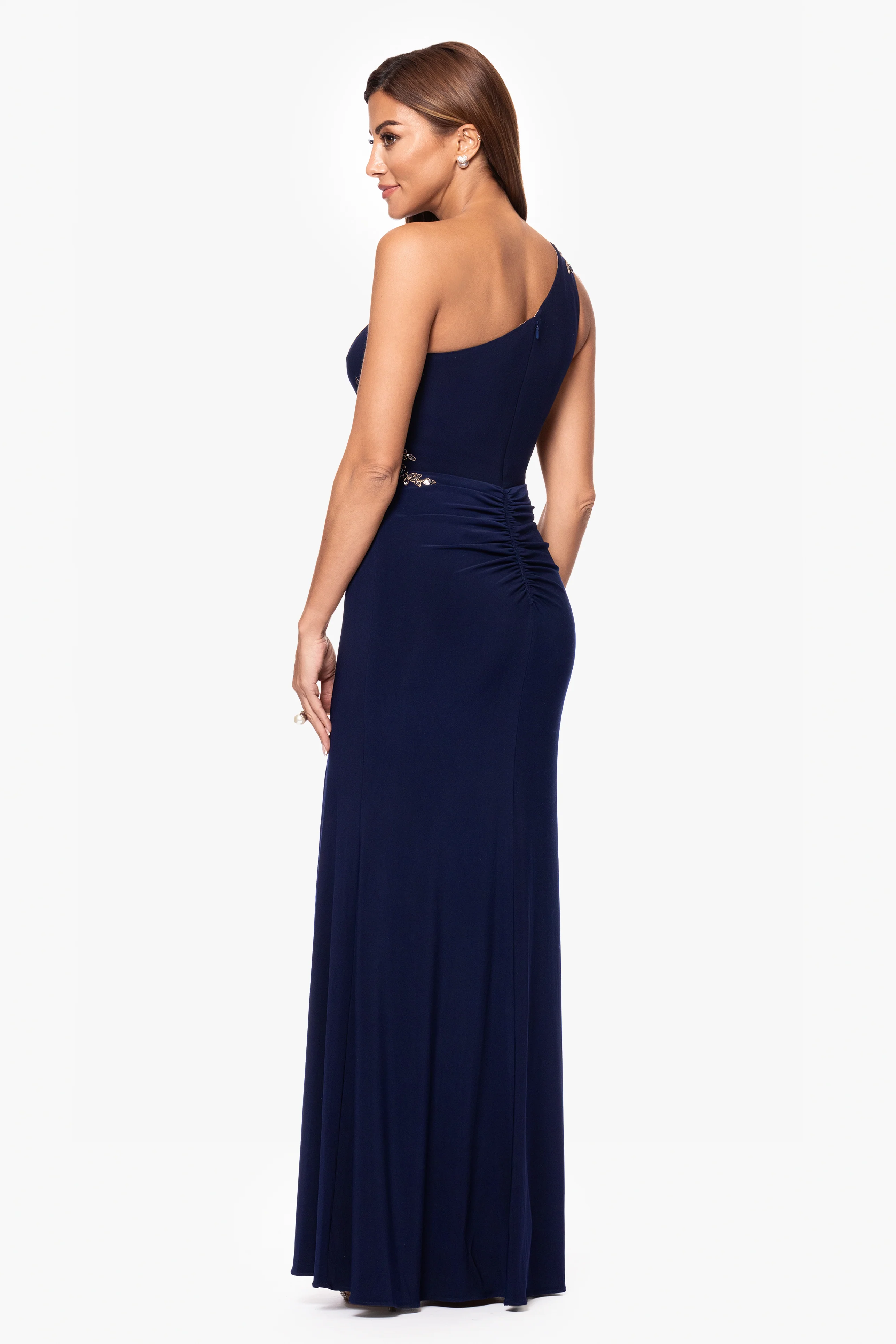 Petite "Teresa" Jersey Knit One Shoulder Applique Dress - Image 3