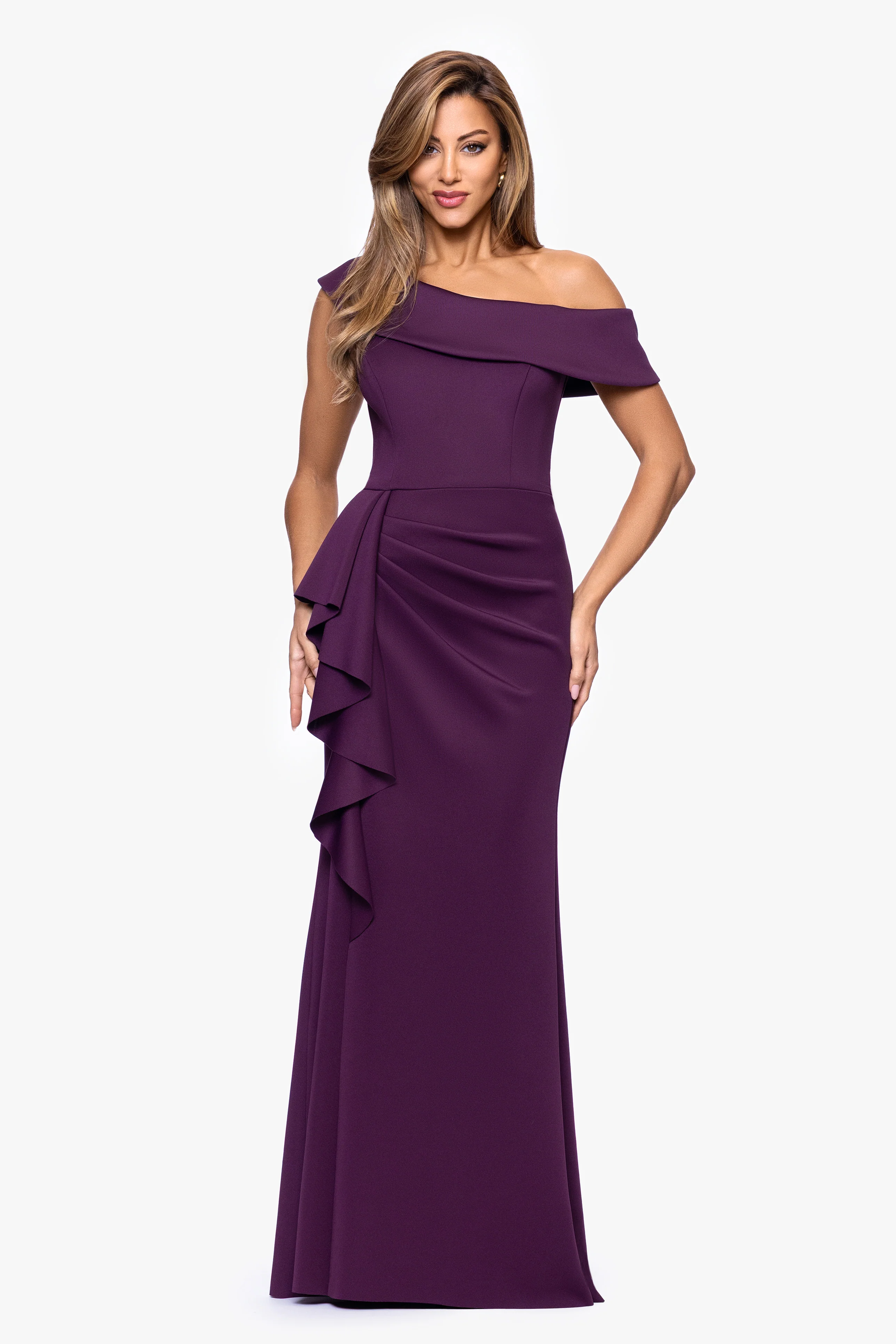 Petite "Valerie" Techno Scuba Off the Shoulder Ruffle Dress - Image 7