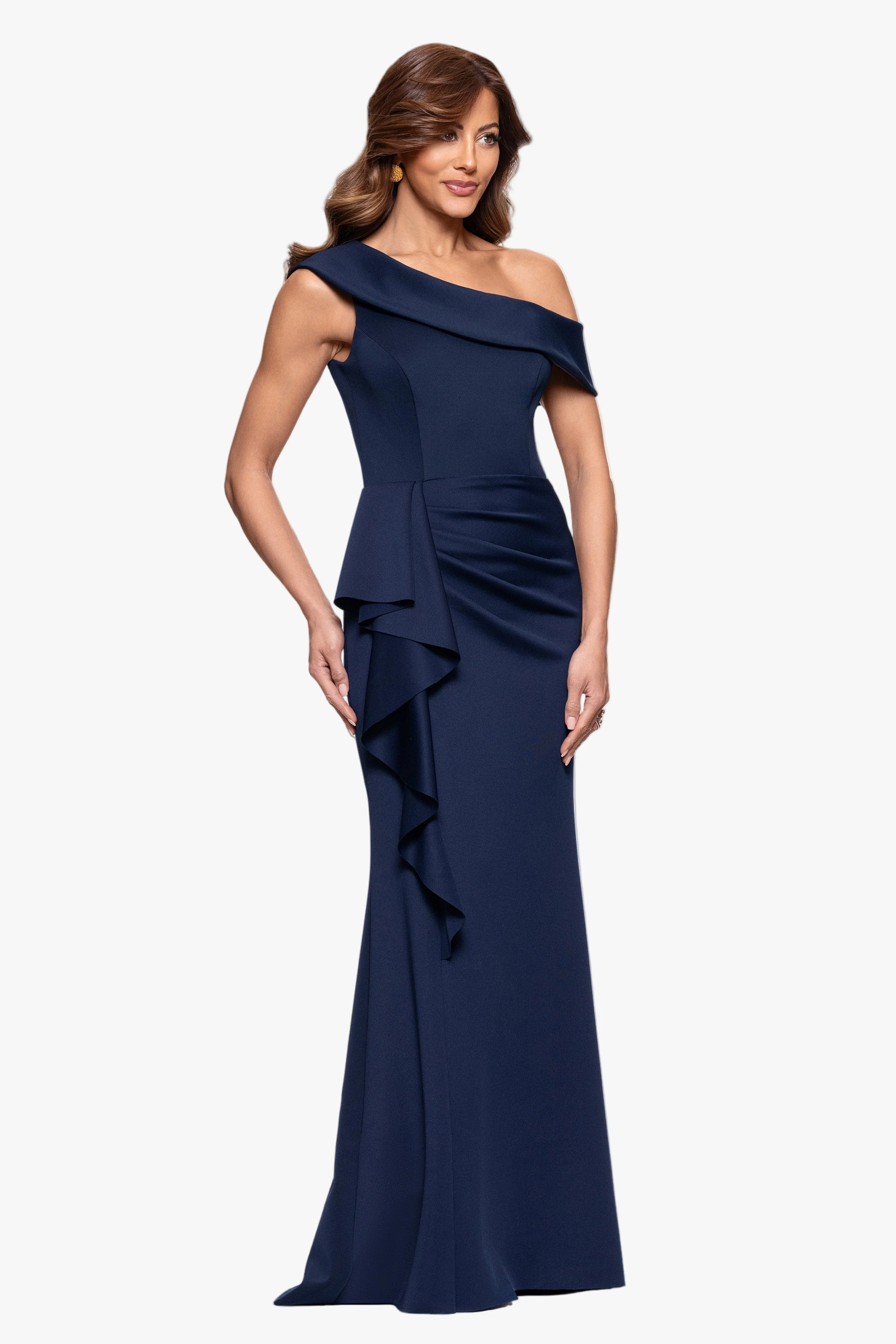 Petite "Valerie" Techno Scuba Off the Shoulder Ruffle Dress - Image 5