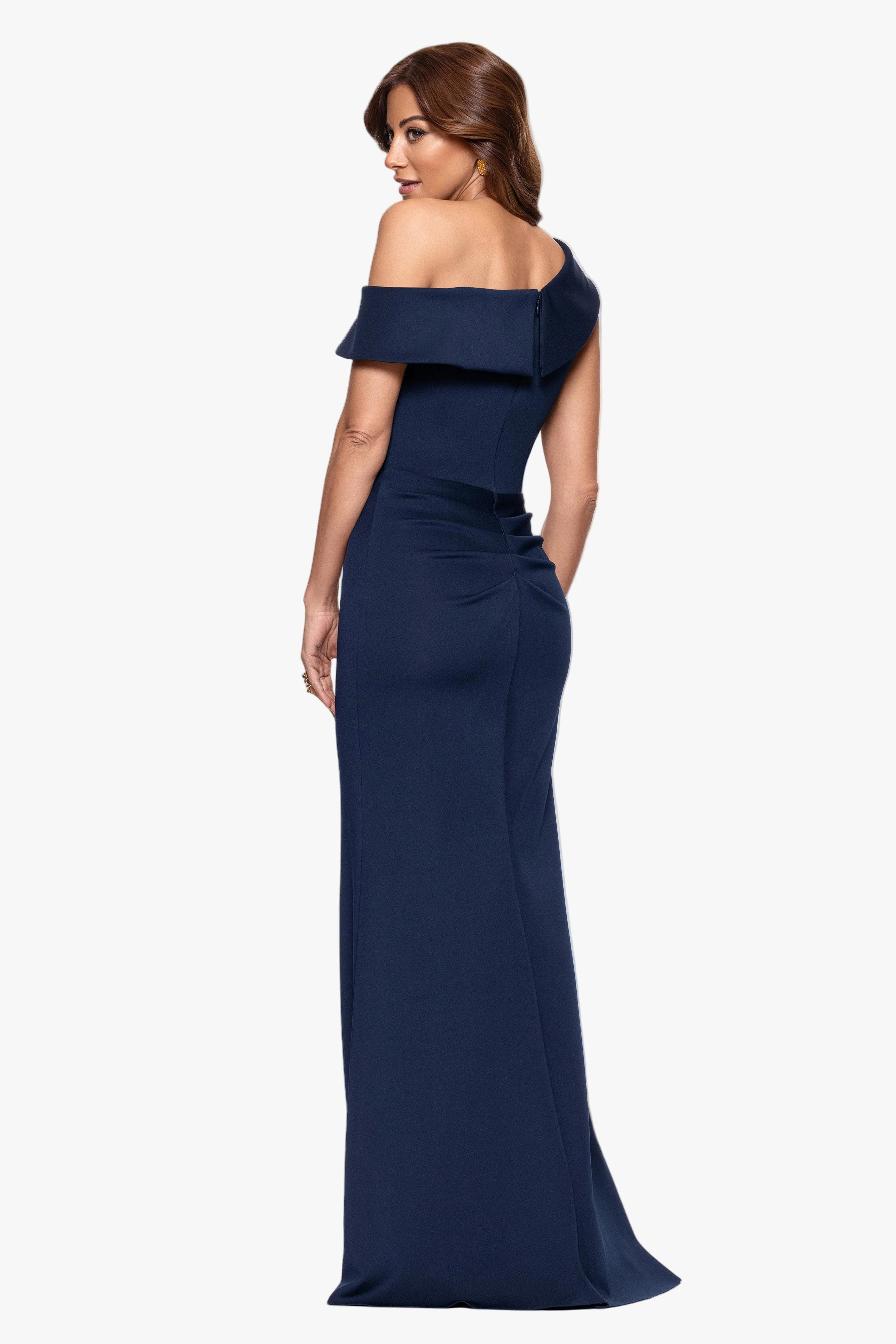 Petite "Valerie" Techno Scuba Off the Shoulder Ruffle Dress - Image 3