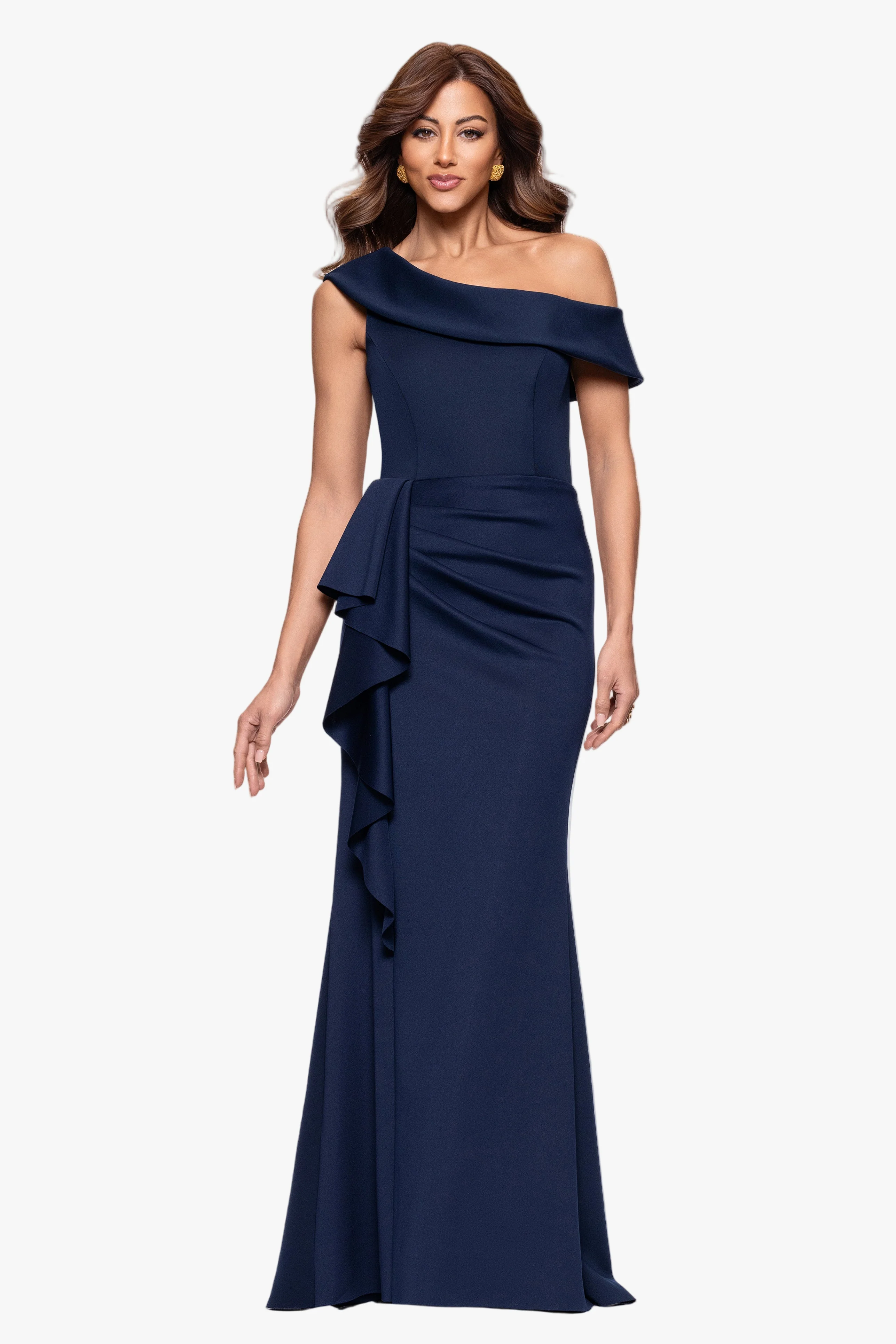 Petite "Valerie" Techno Scuba Off the Shoulder Ruffle Dress - Image 4
