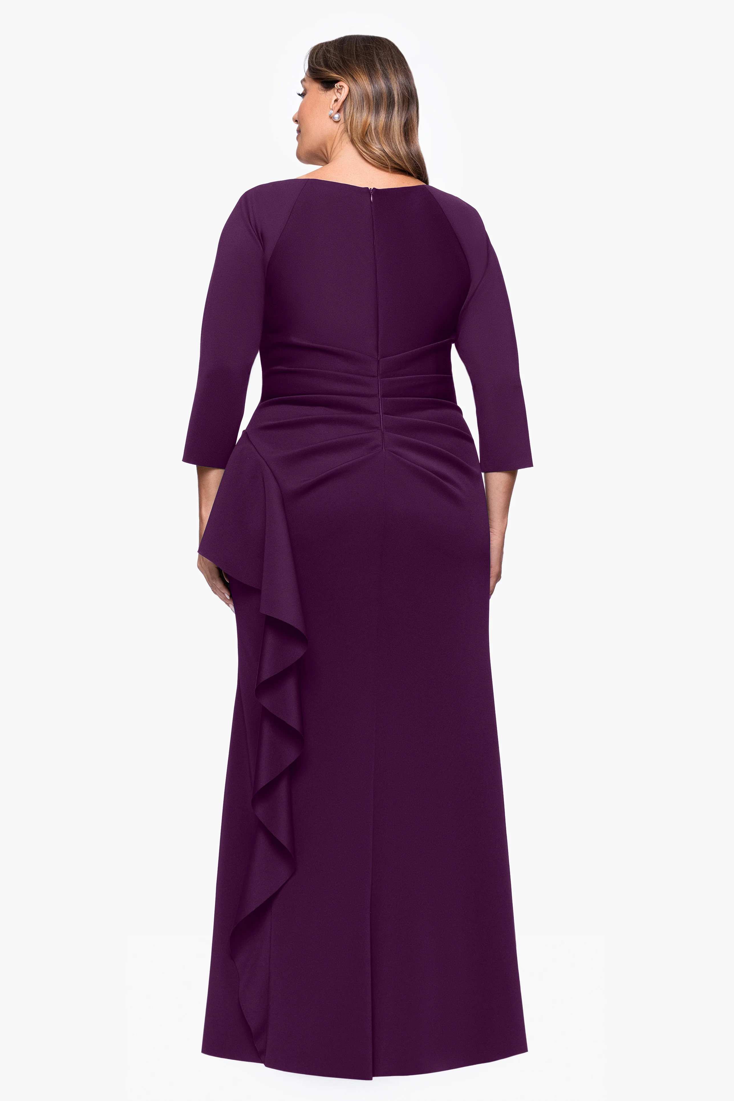 Plus "Amber" Techno Scuba 3/4 Sleeve V-Neck Ruffle Dress - Image 13