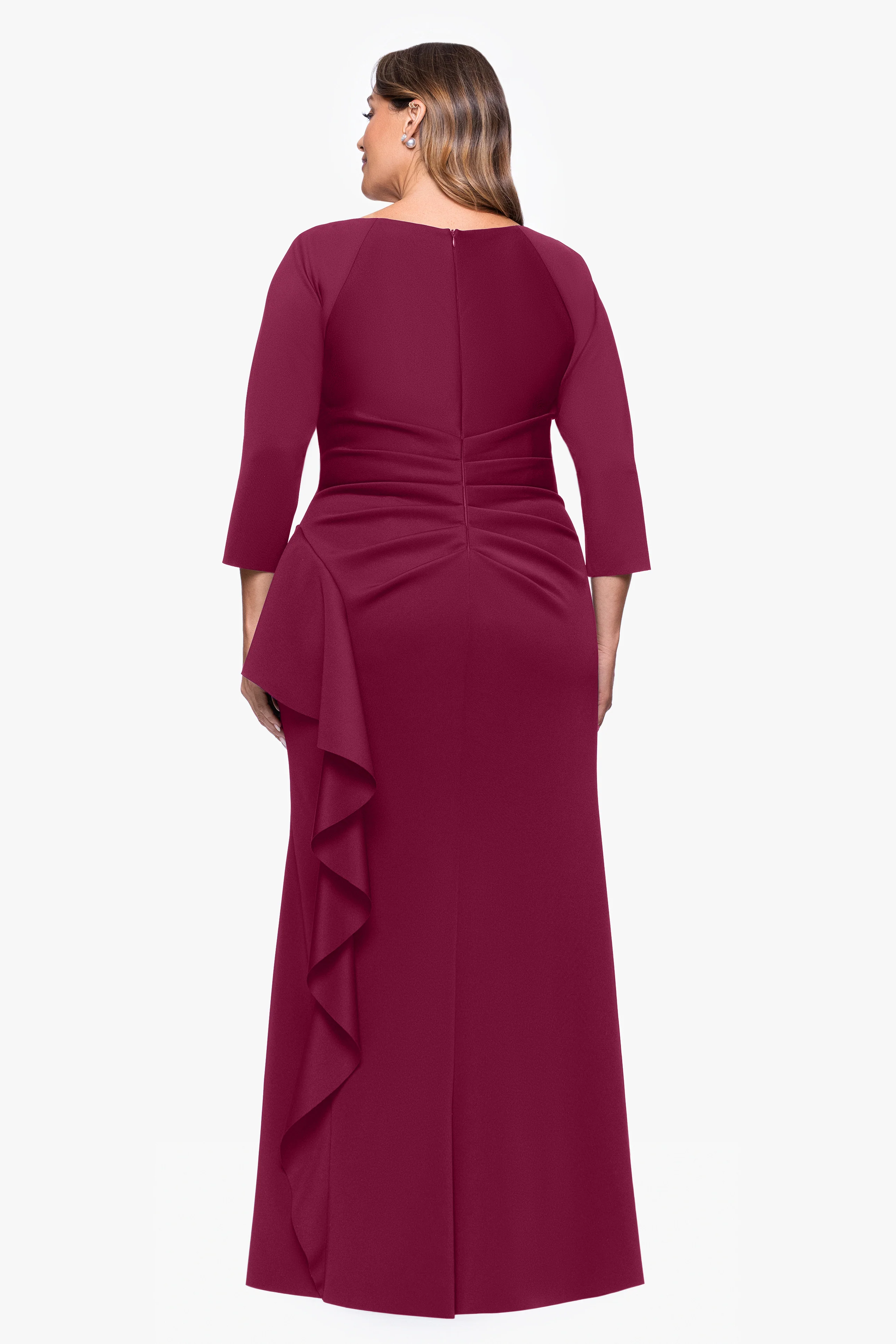 Plus "Amber" Techno Scuba 3/4 Sleeve V-Neck Ruffle Dress - Image 18