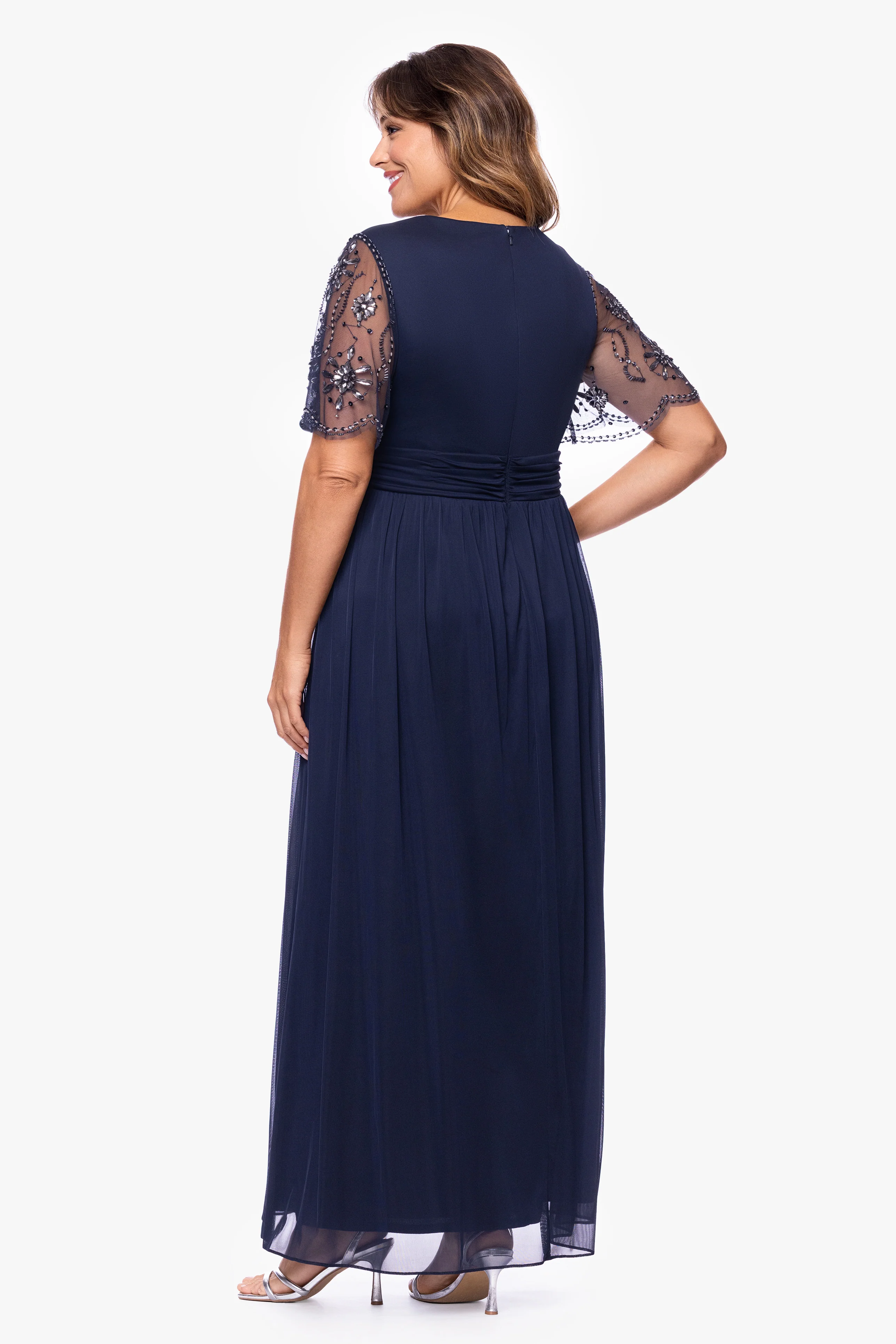 Plus "Aurelia" Sheer Jersey Mesh Beaded Sleeve Dress - Image 3