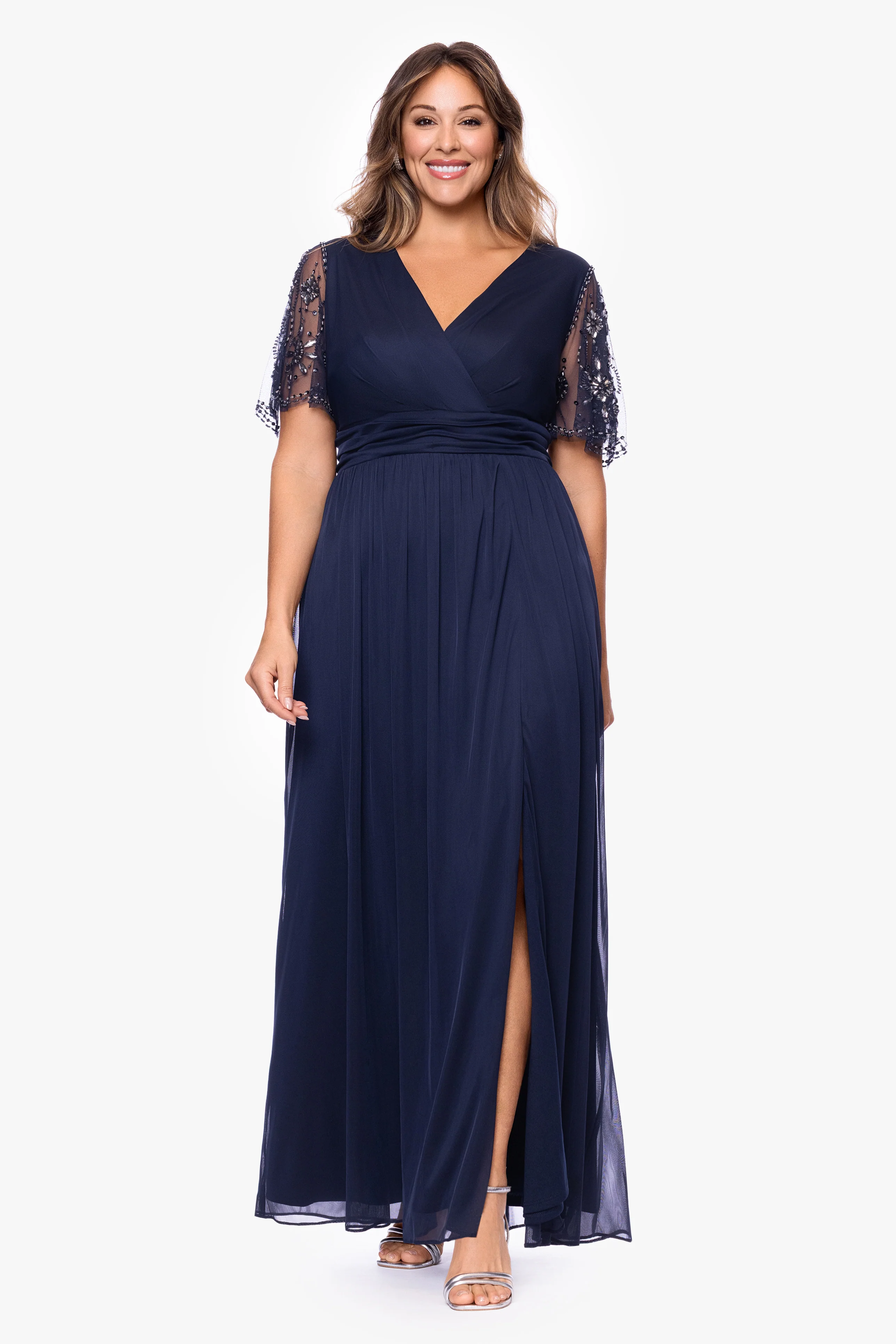 Plus "Aurelia" Sheer Jersey Mesh Beaded Sleeve Dress - Image 5
