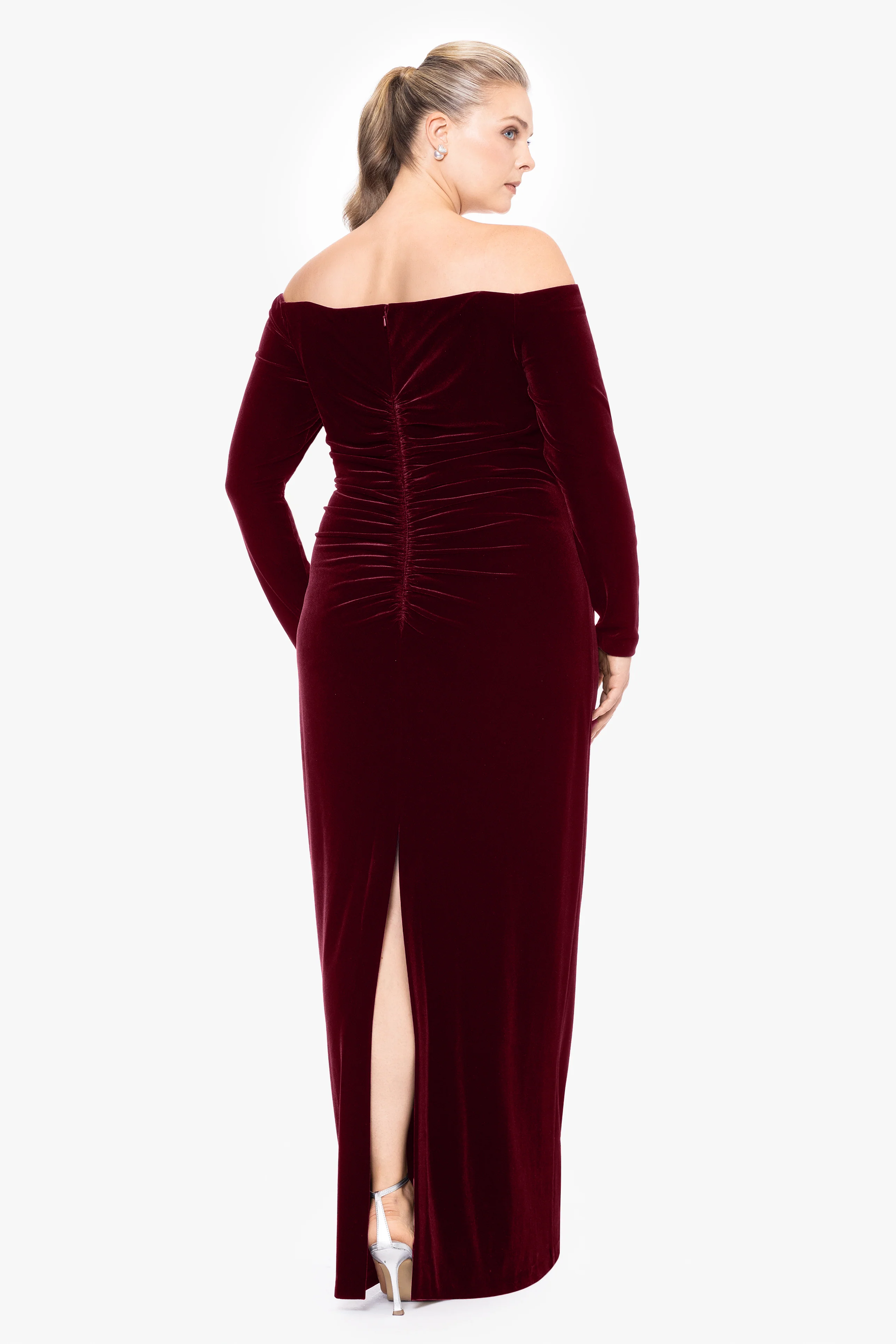 Plus "Christy" Off the Shoulder Velvet Dress - Image 3