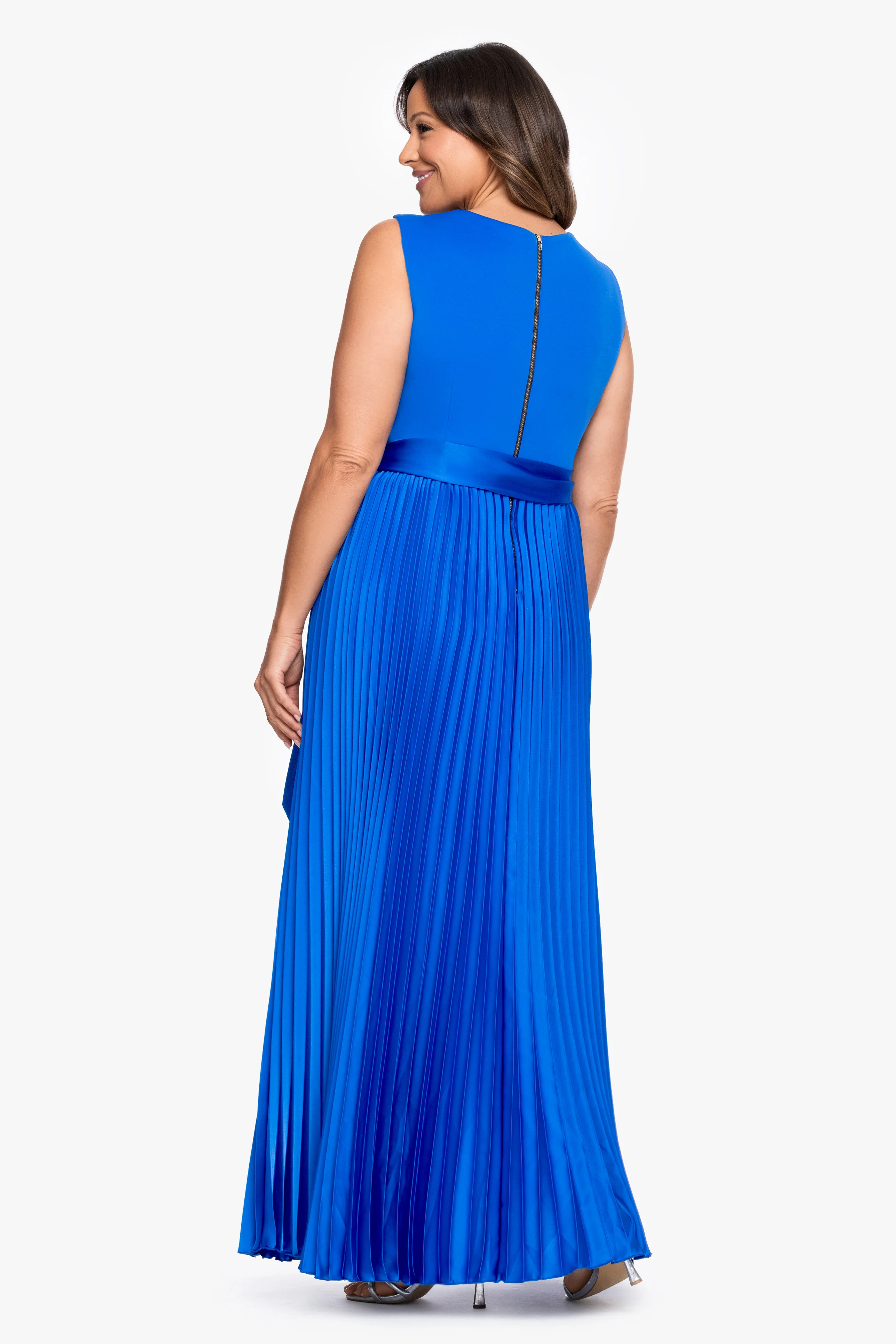Plus "Cypress" Scuba Crepe & Satin Pleated Tie Skirt Dress - Image 3