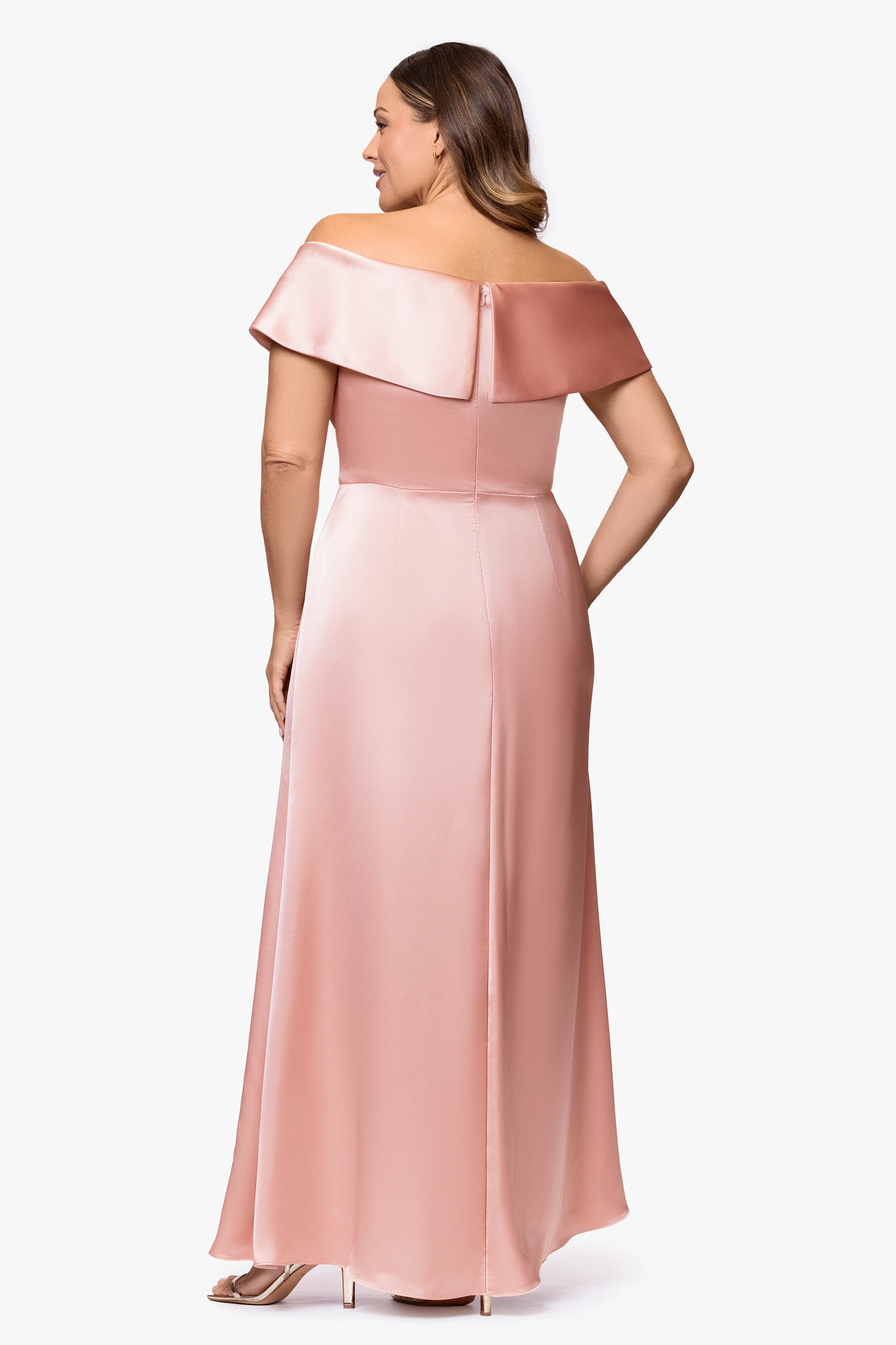 Plus "Daliah" Satin Off the Shoulder Dress - Image 3