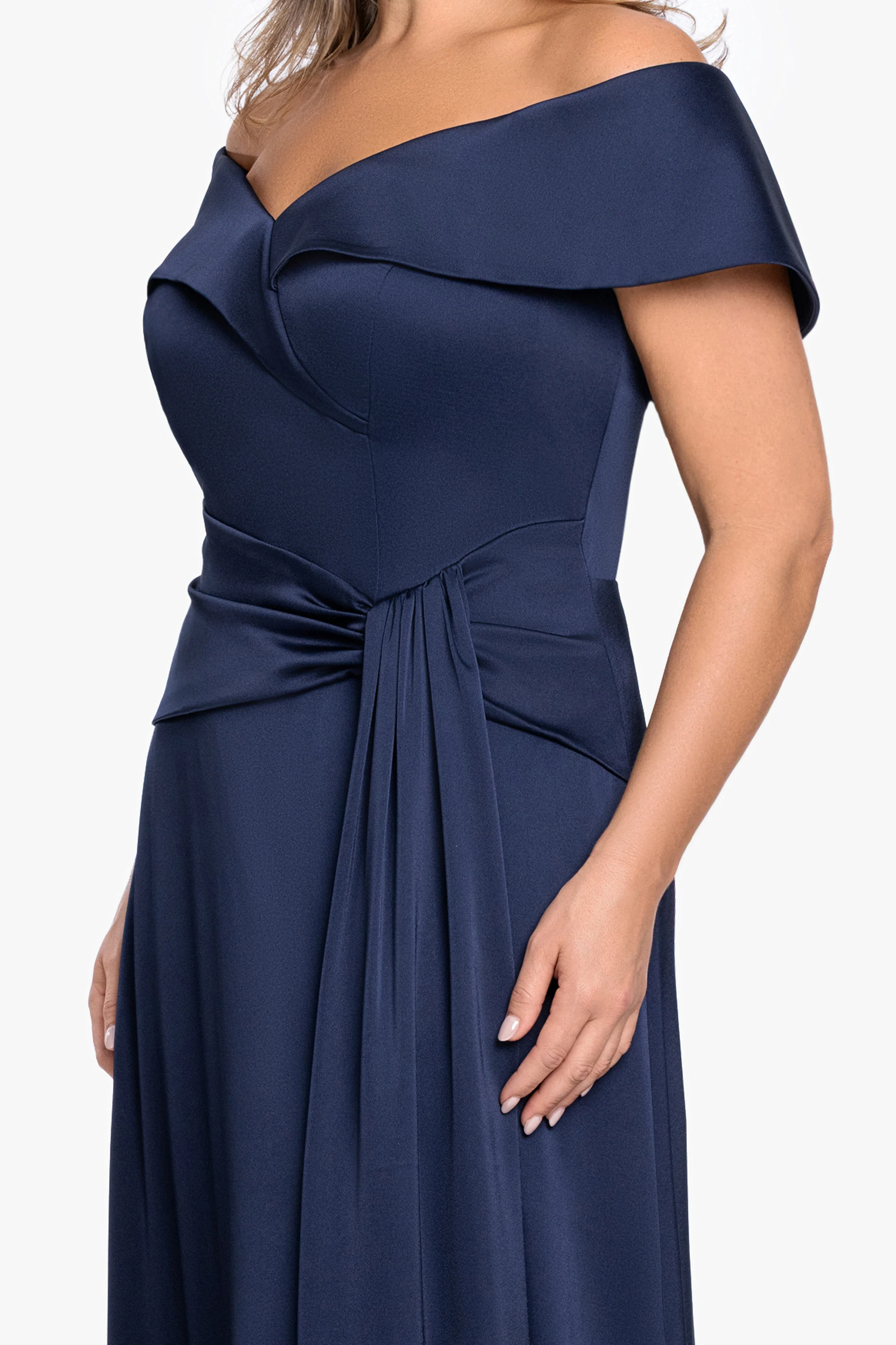 Plus "Daniella" Satin Off The Shoulder Short Sleeve Dress - Image 2