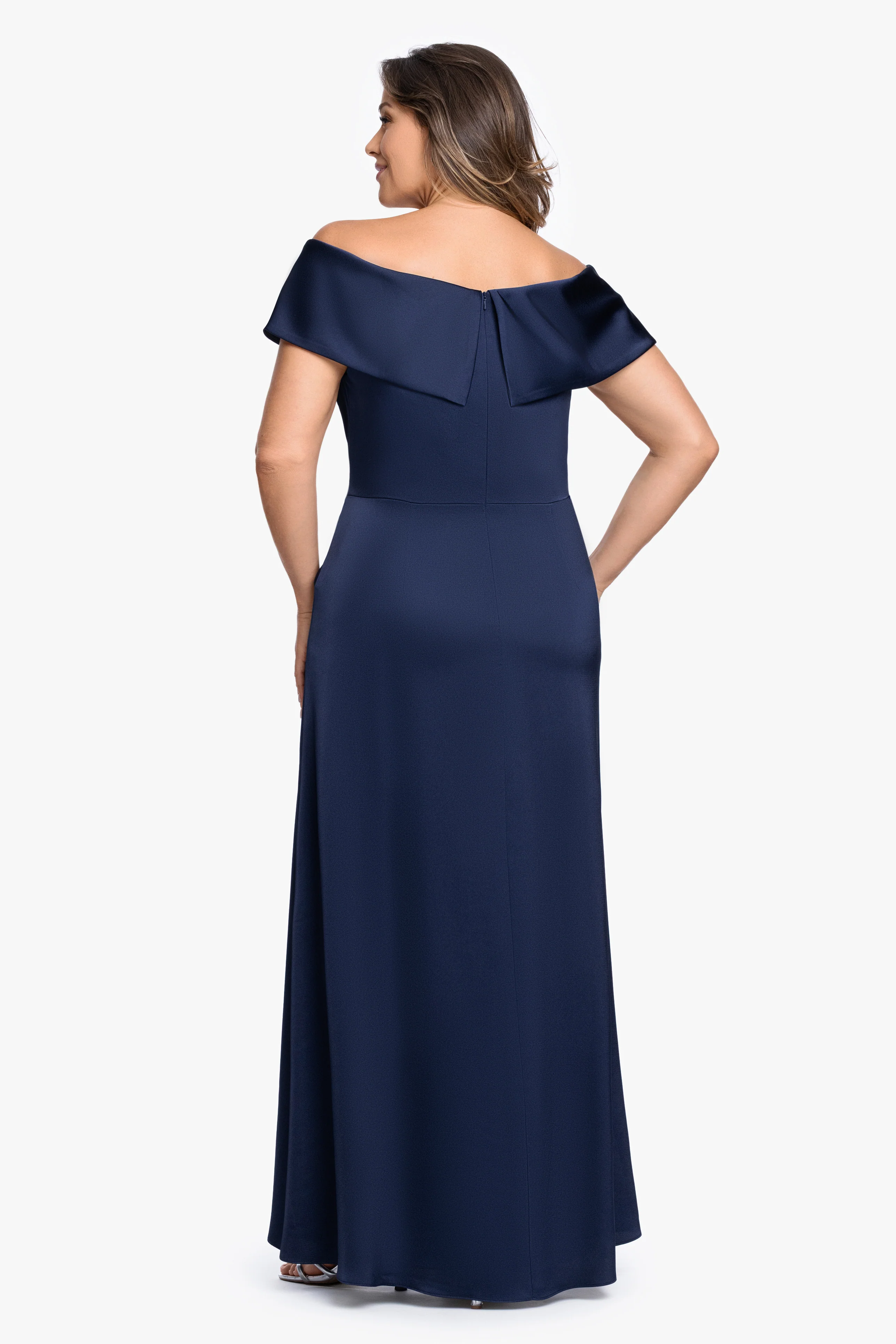 Plus "Daniella" Satin Off The Shoulder Short Sleeve Dress - Image 3