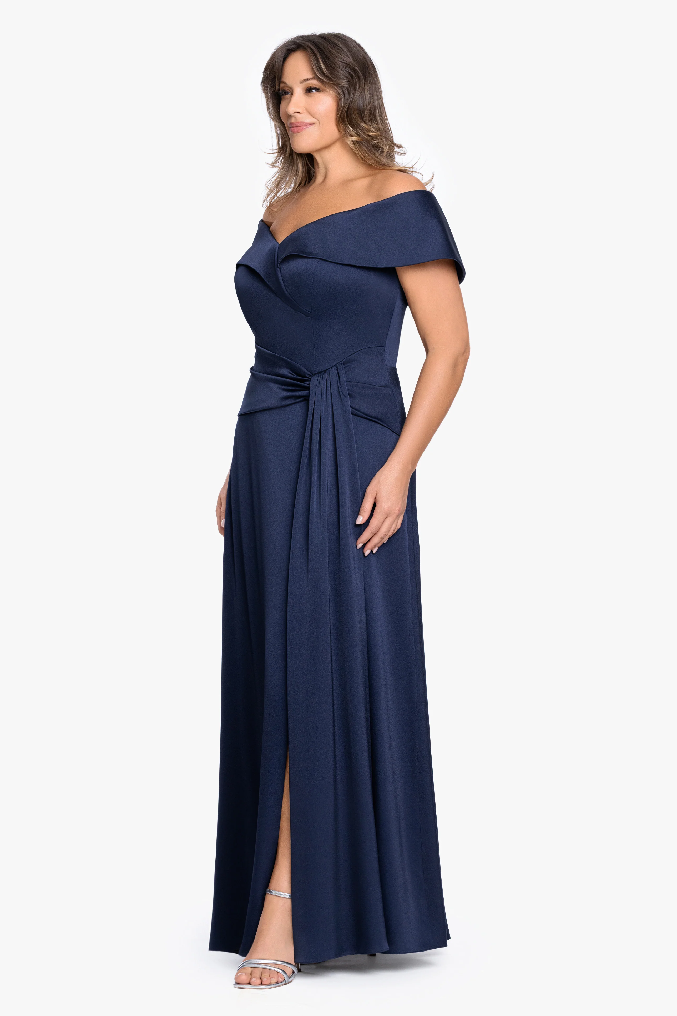 Plus "Daniella" Satin Off The Shoulder Short Sleeve Dress - Image 4