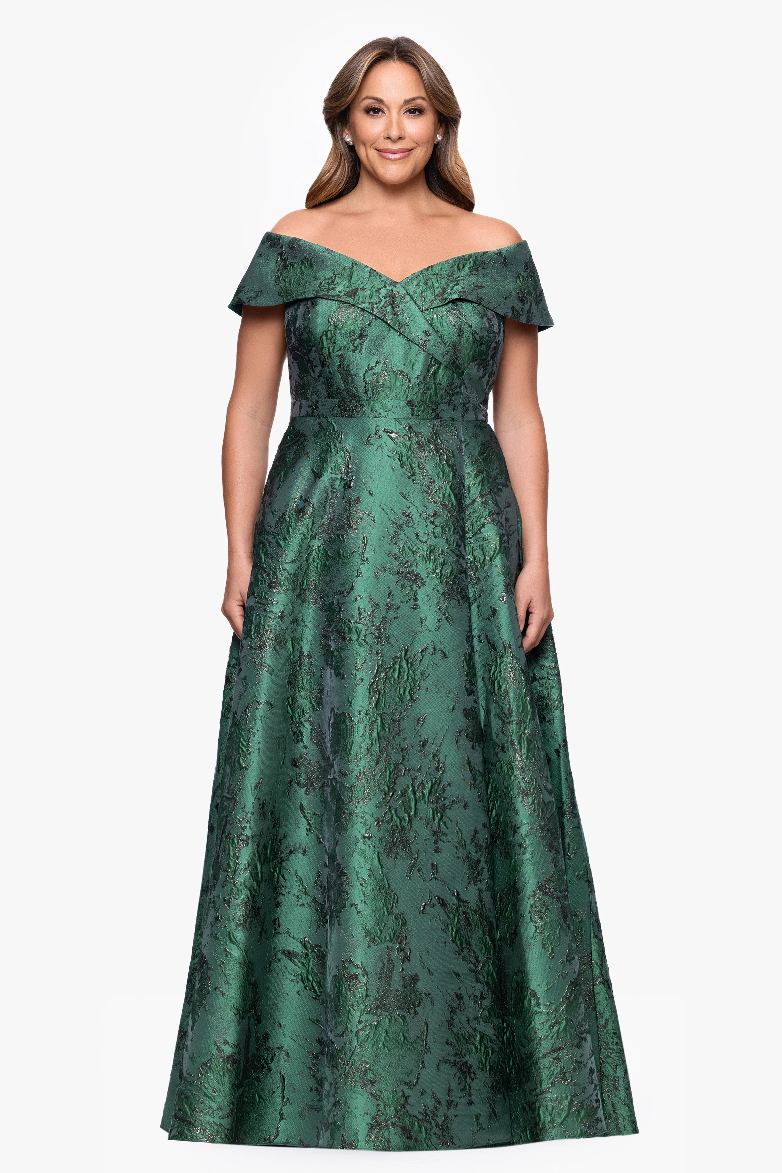 Plus "Daphne" Brocade Off Shoulder Dress - Image 7