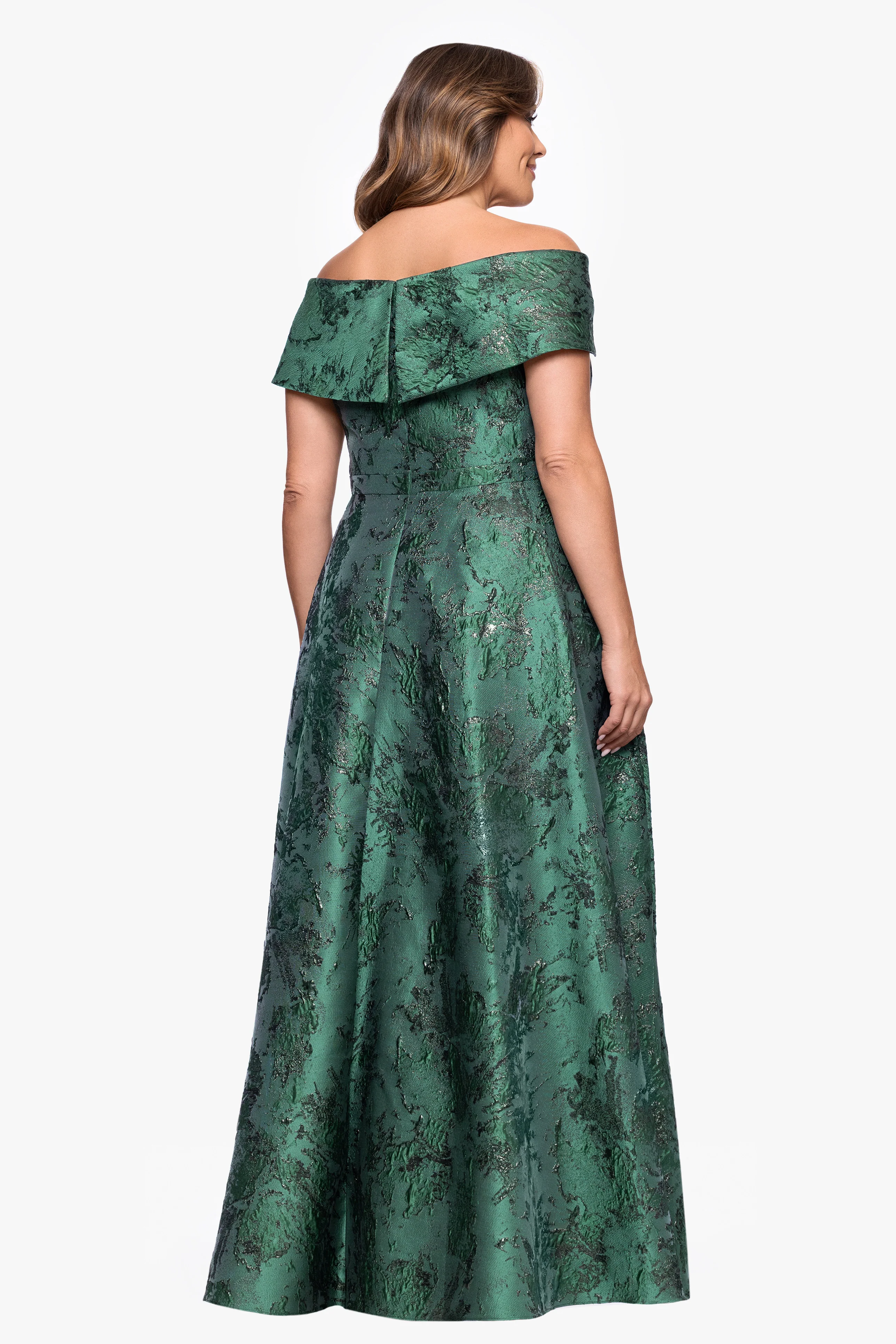 Plus "Daphne" Brocade Off Shoulder Dress - Image 9