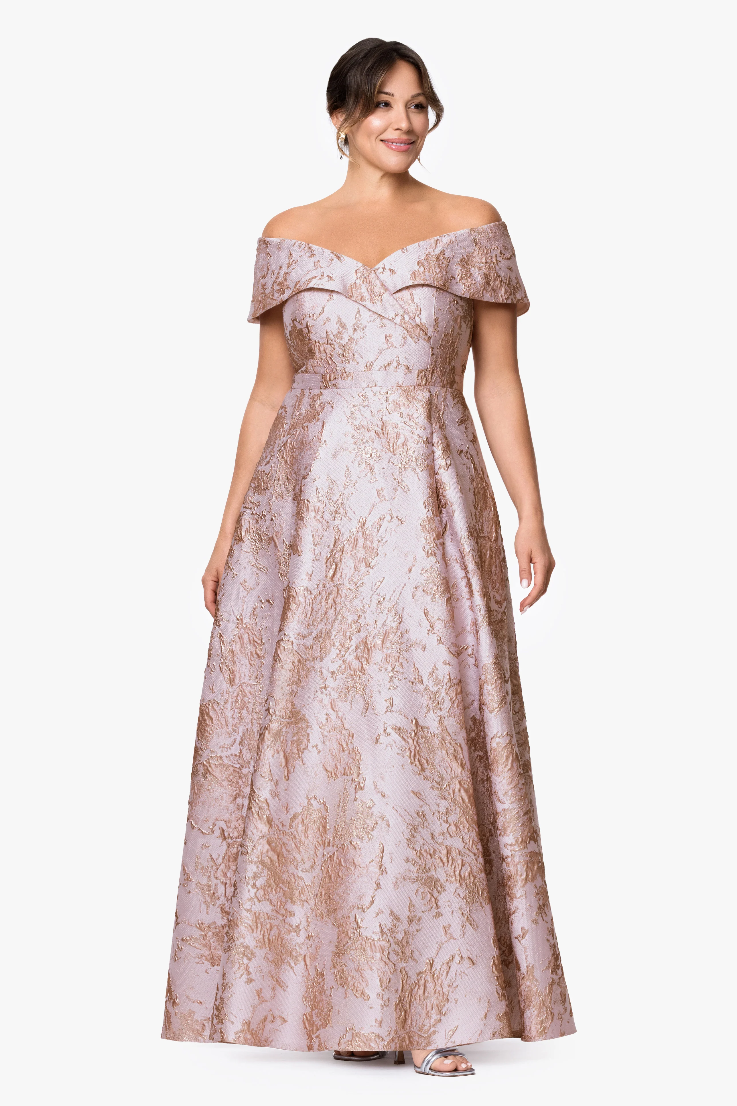Plus "Daphne" Brocade Off Shoulder Dress - Image 6