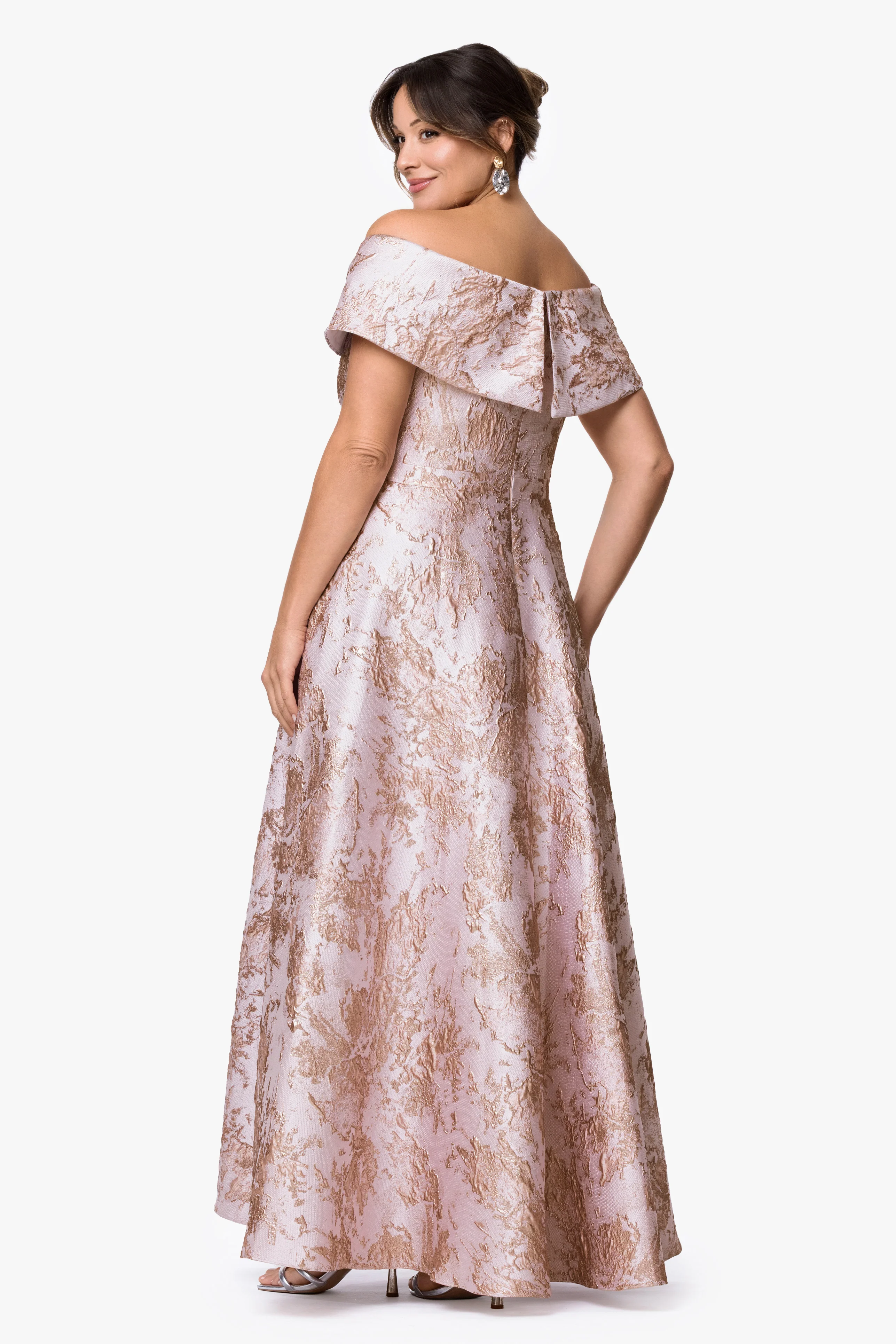 Plus "Daphne" Brocade Off Shoulder Dress - Image 8