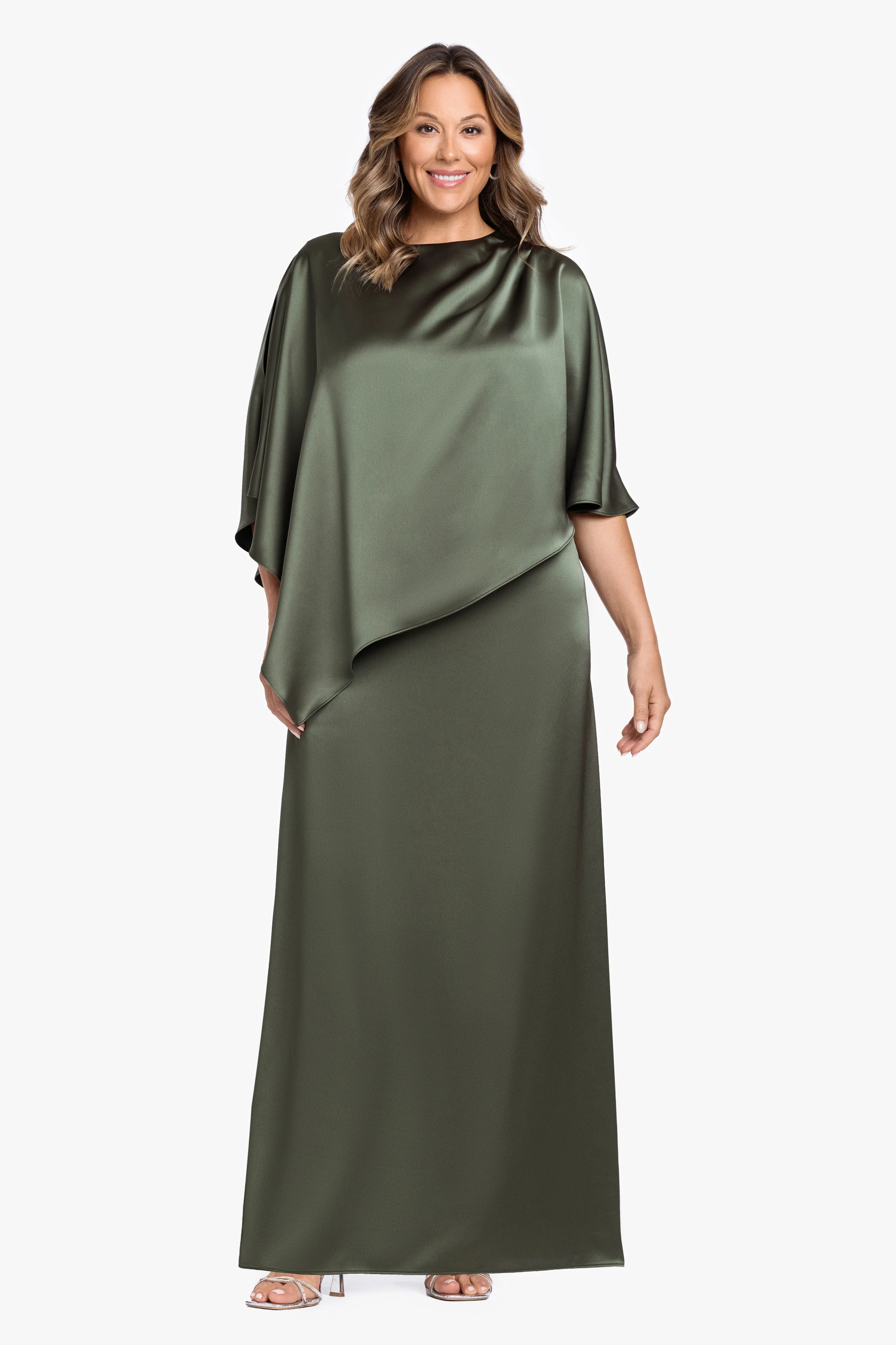Plus "Ellen" Satin Overlay Cape Dress