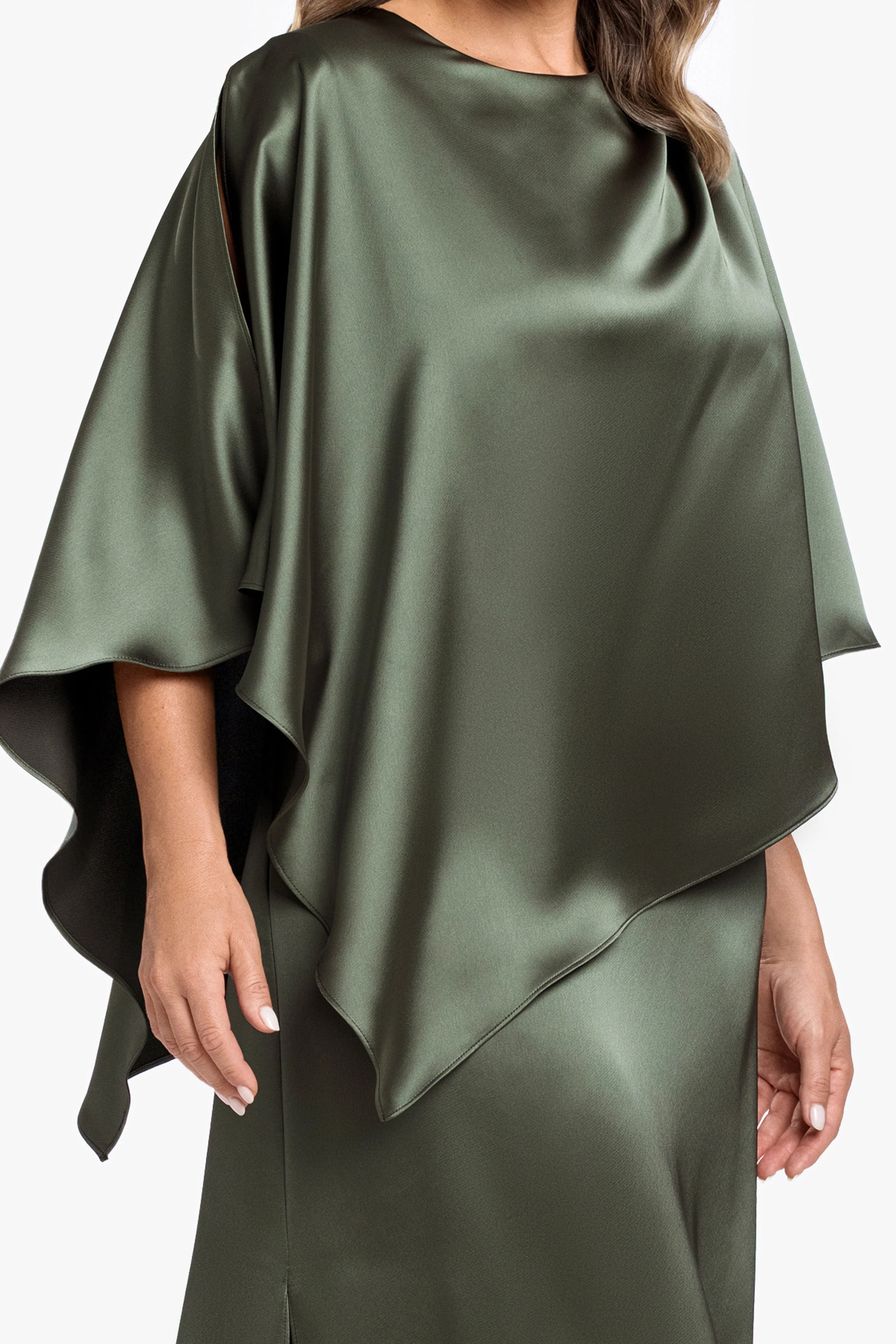 Plus "Ellen" Satin Overlay Cape Dress - Image 2