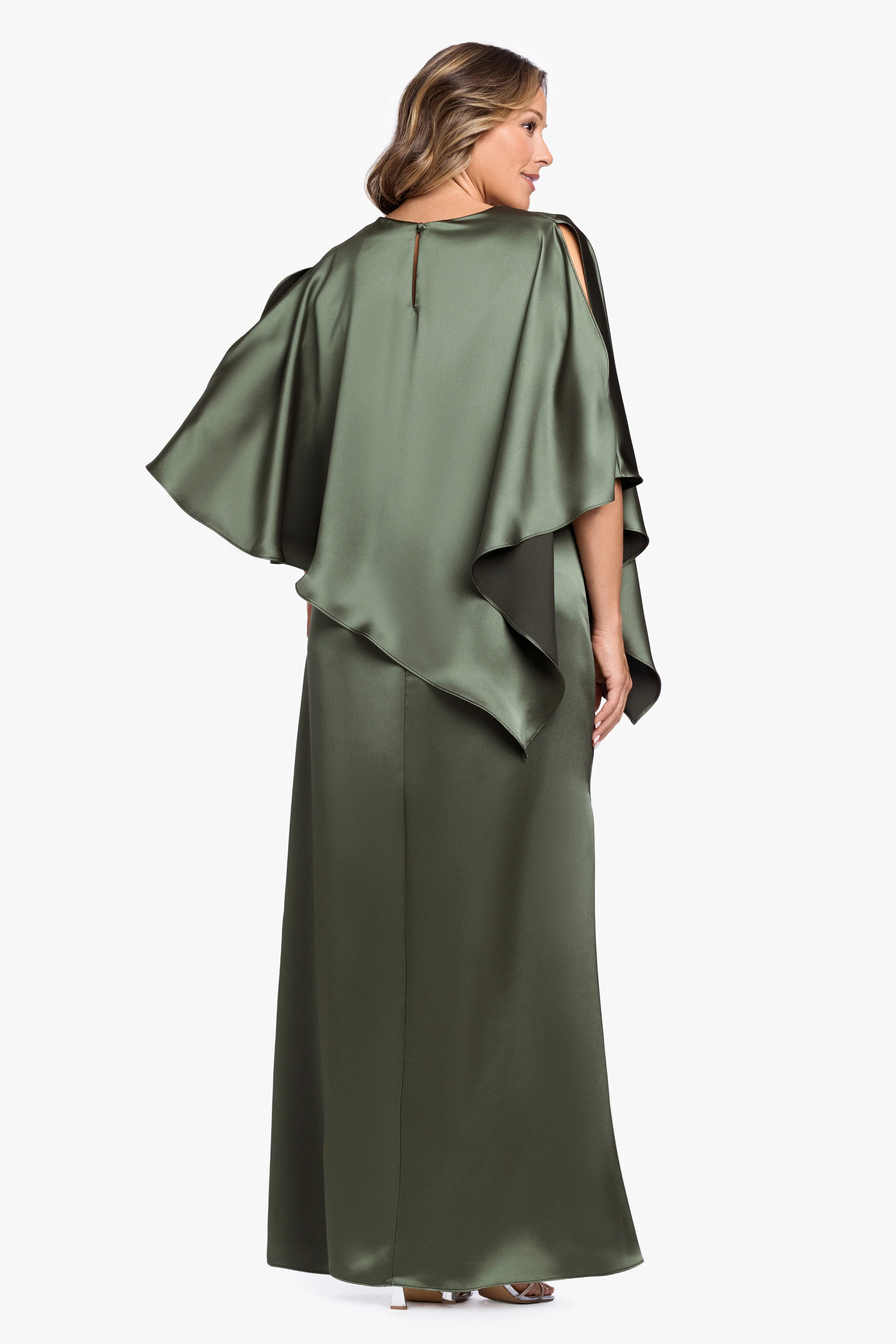 Plus "Ellen" Satin Overlay Cape Dress - Image 3