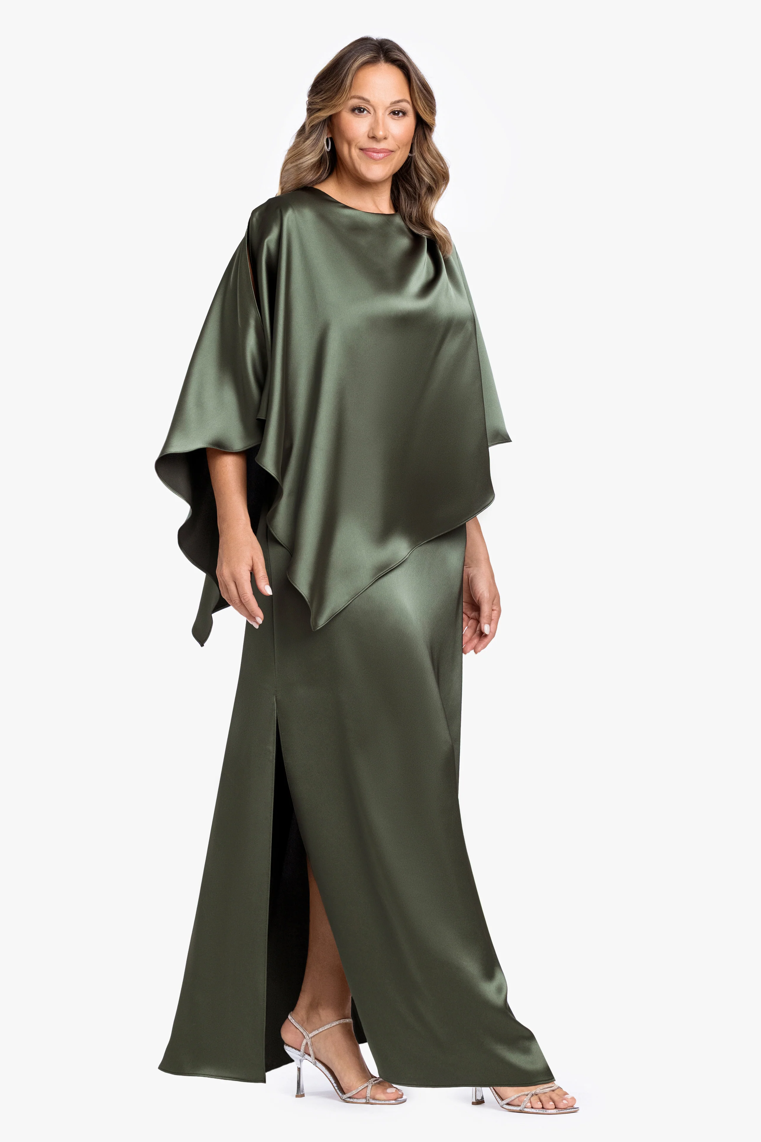 Plus "Ellen" Satin Overlay Cape Dress - Image 4