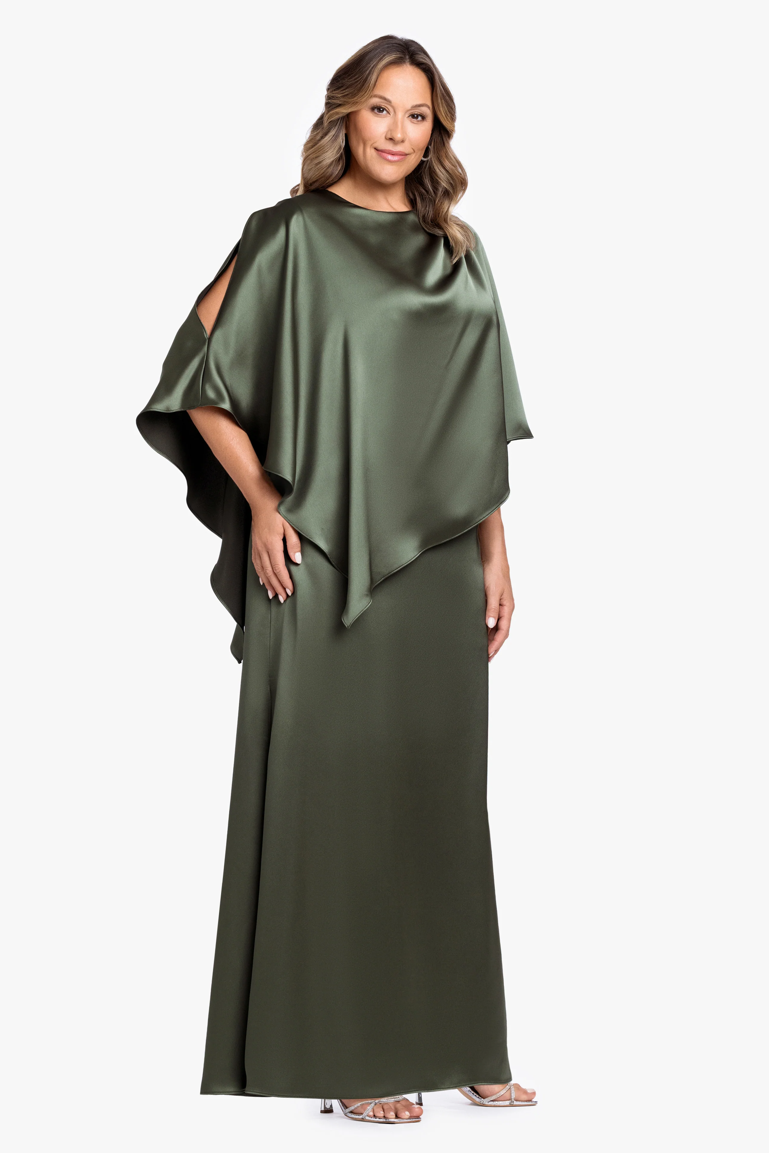 Plus "Ellen" Satin Overlay Cape Dress - Image 5