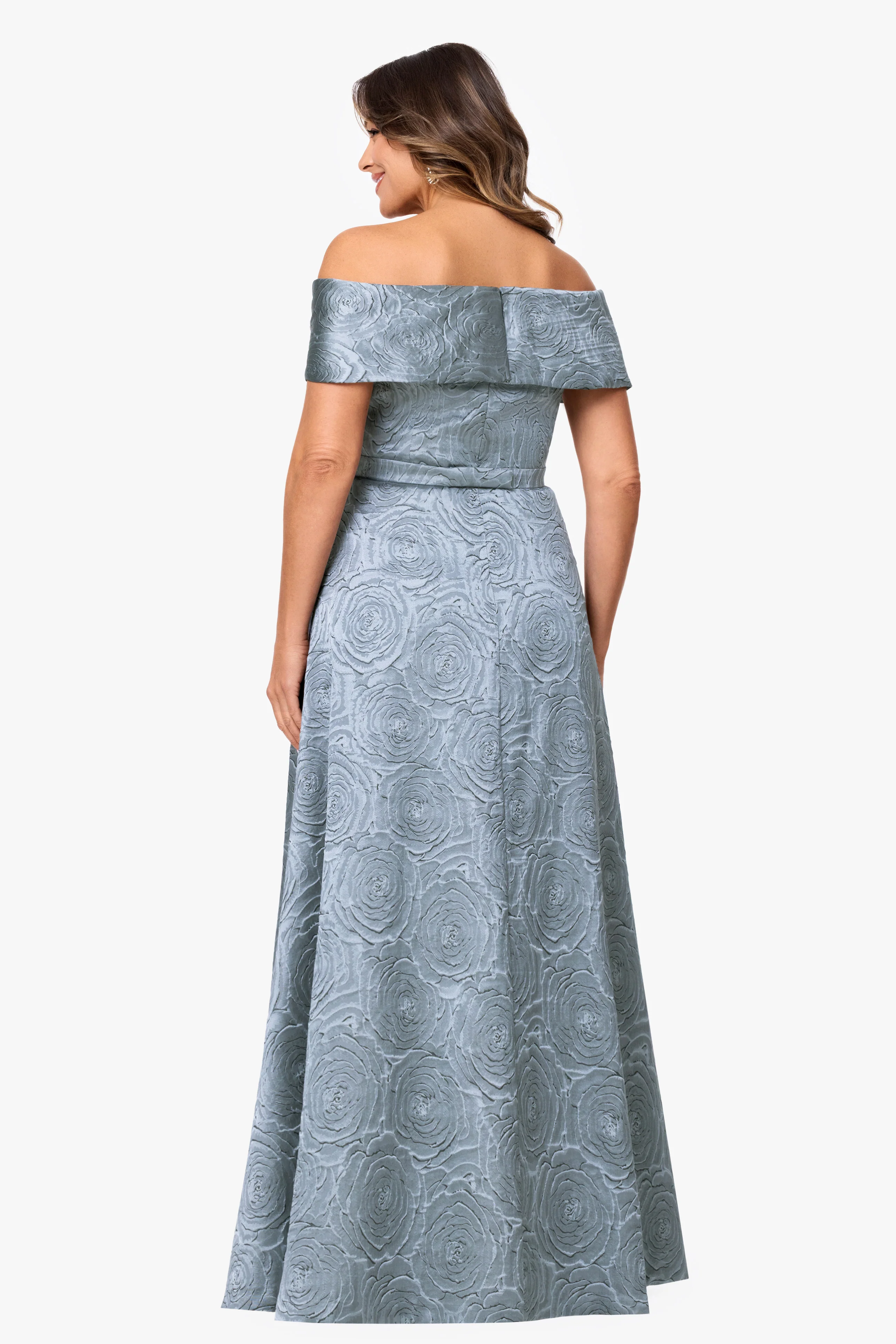 Plus "Gloria" Brocade Off The Shoulder Dress - Image 3