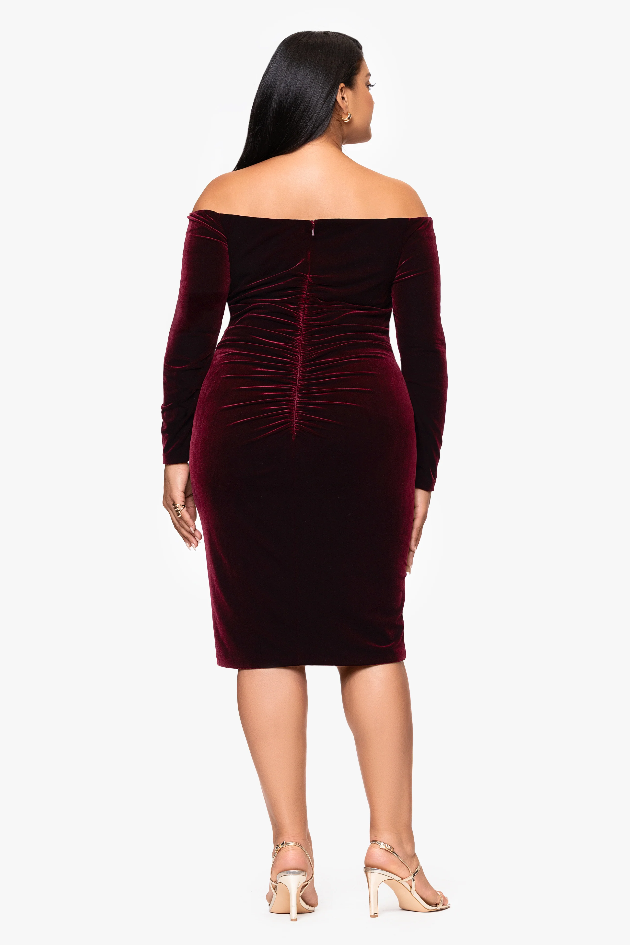 Plus "Jody" Velvet Off the Shoulder V-Neck Dress - Image 3
