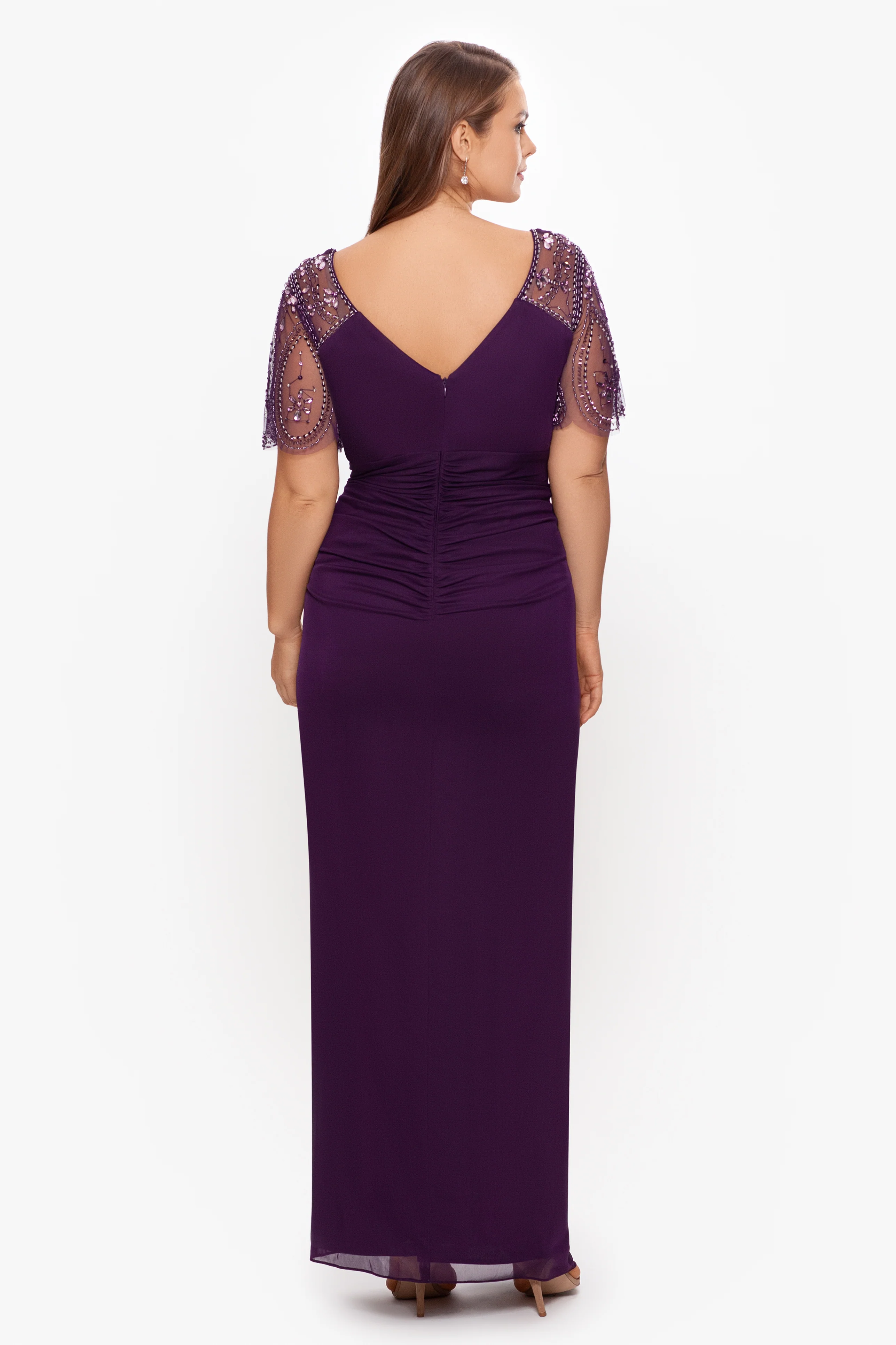 Plus "Lana" Sheer Matte Jersey Beaded Flutter Sleeve Dress - Image 12