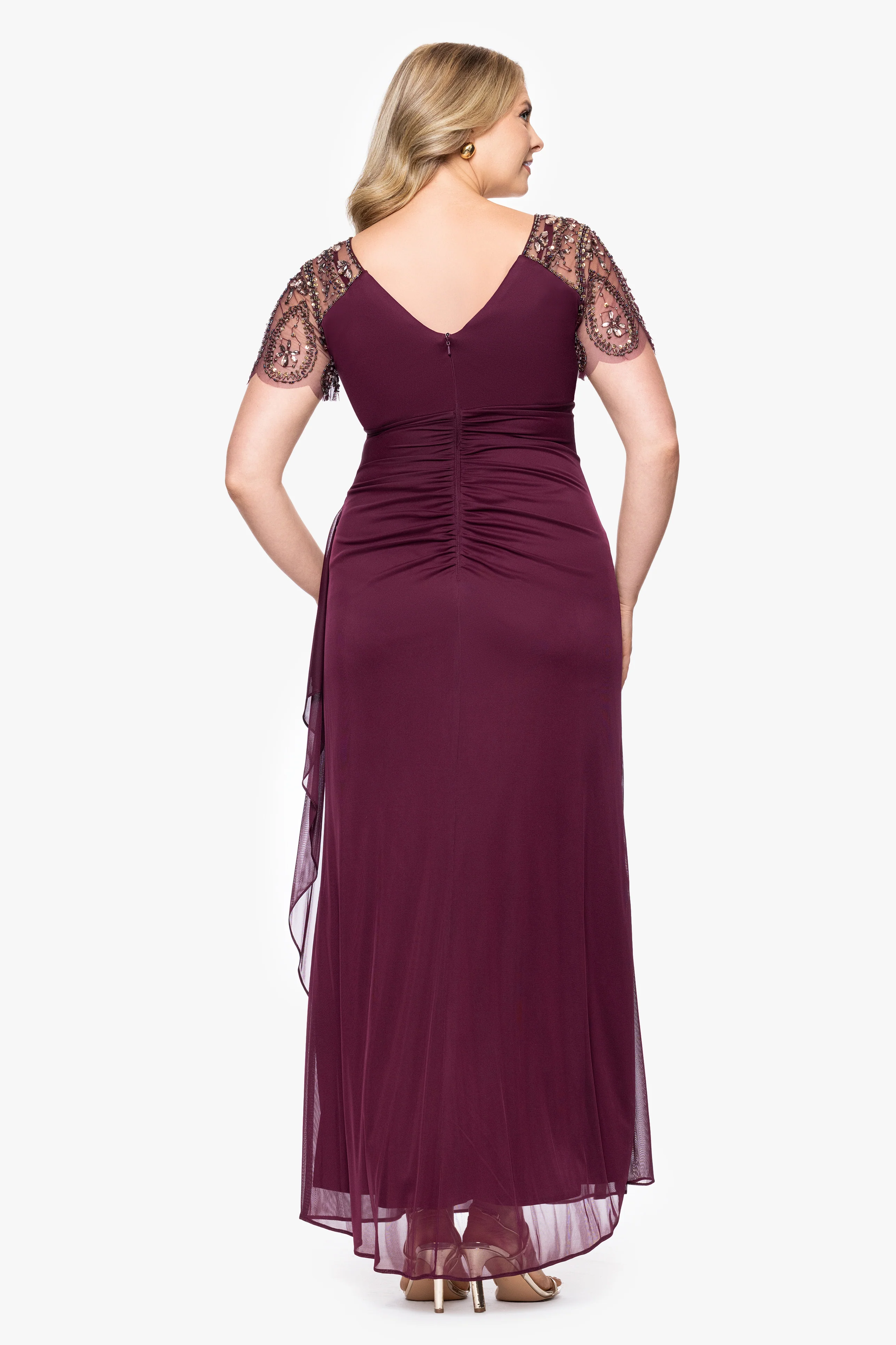 Plus "Lana" Sheer Matte Jersey Beaded Flutter Sleeve Dress - Image 17