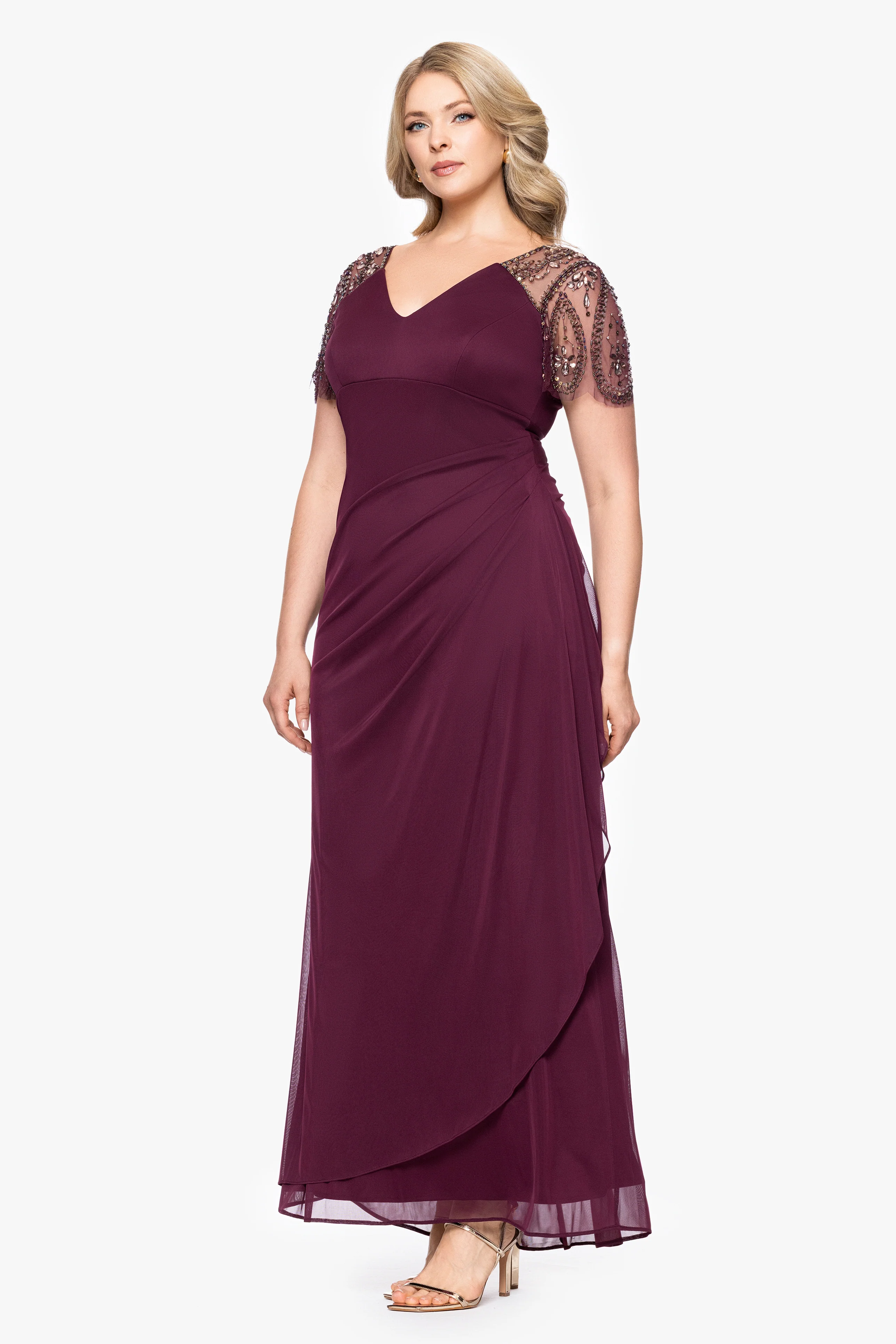 Plus "Lana" Sheer Matte Jersey Beaded Flutter Sleeve Dress - Image 18