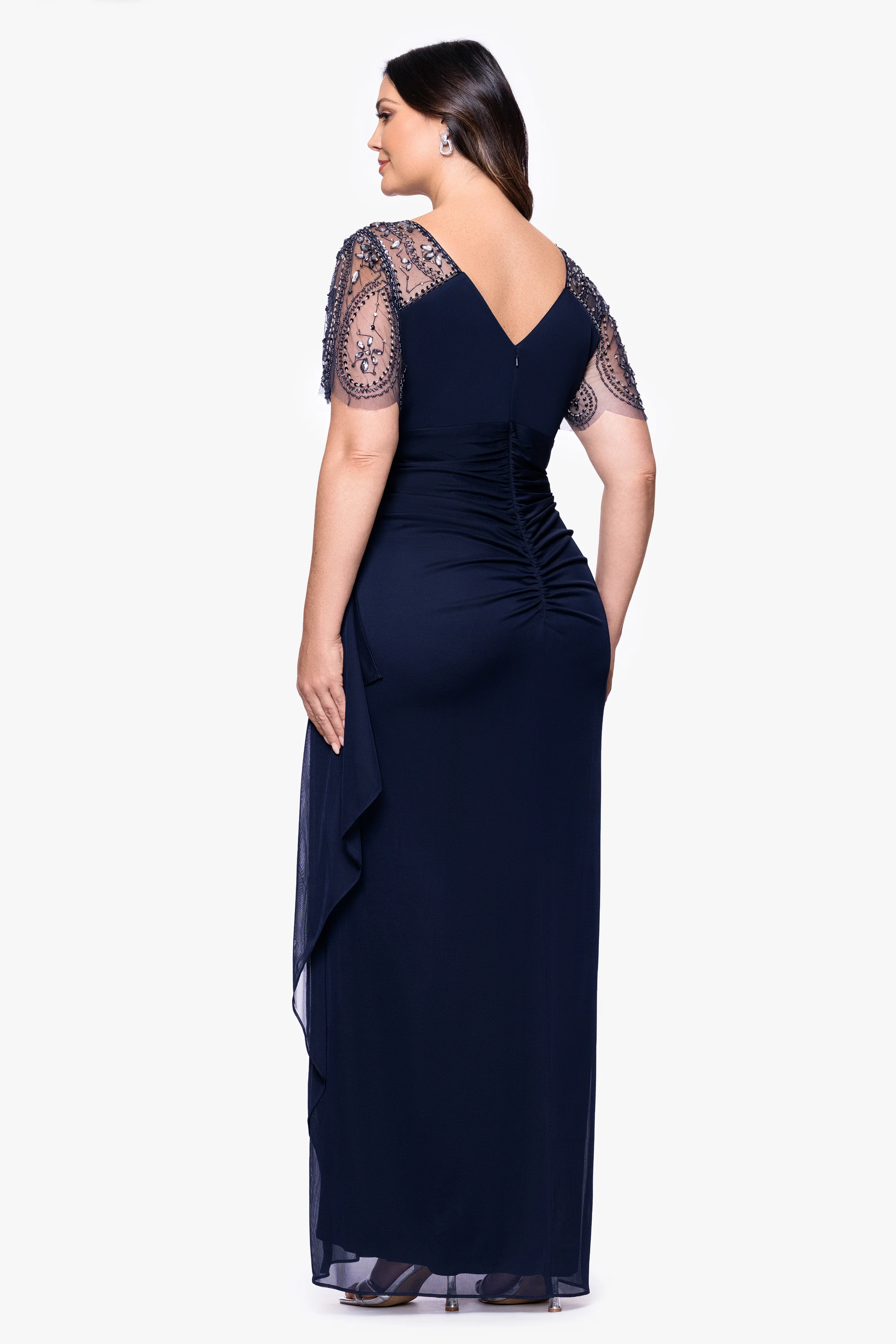 Plus "Lana" Sheer Matte Jersey Beaded Flutter Sleeve Dress - Image 7