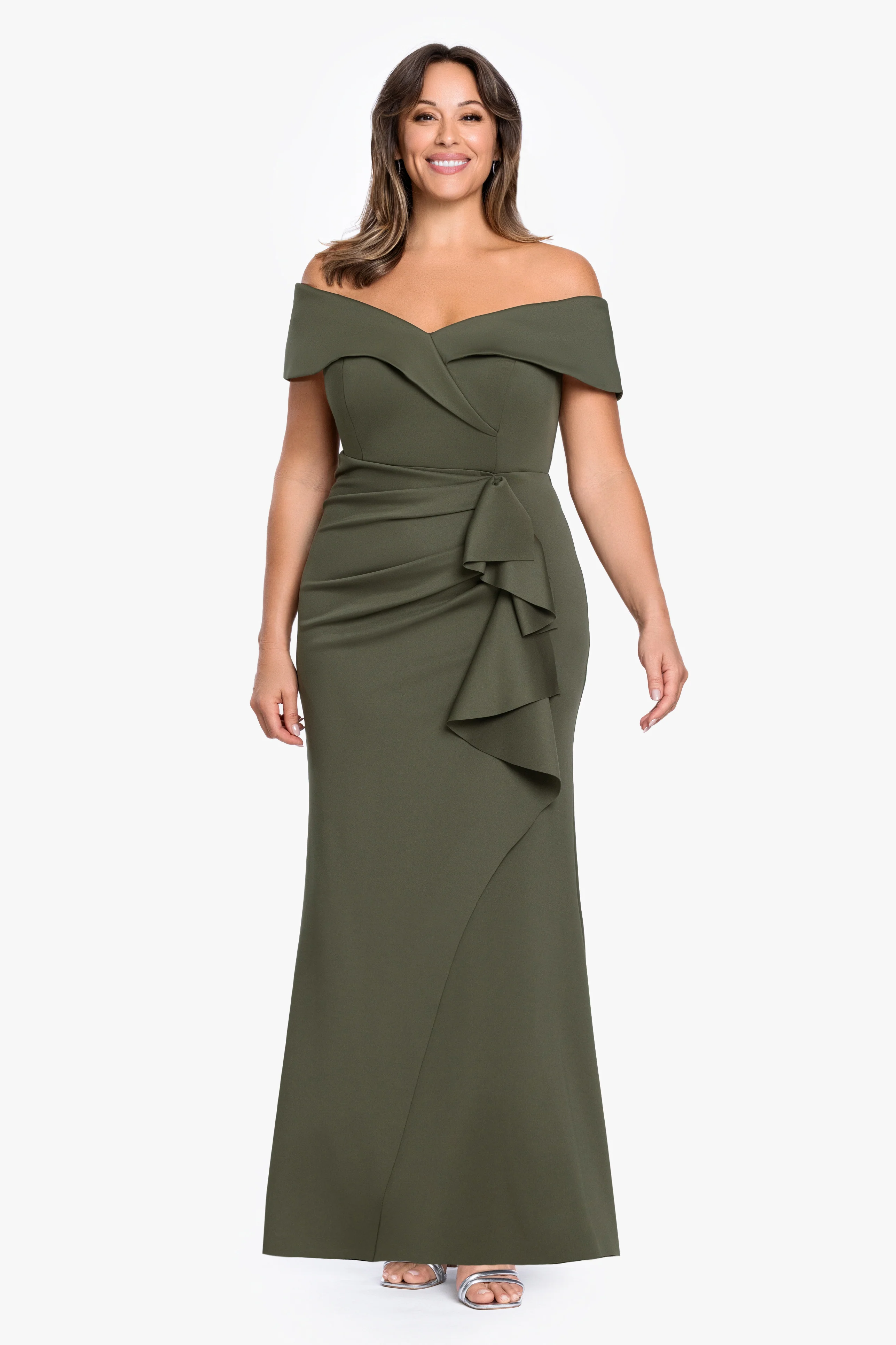 Plus "Patti" Techno Scuba Off The Shoulder Dress - Image 24