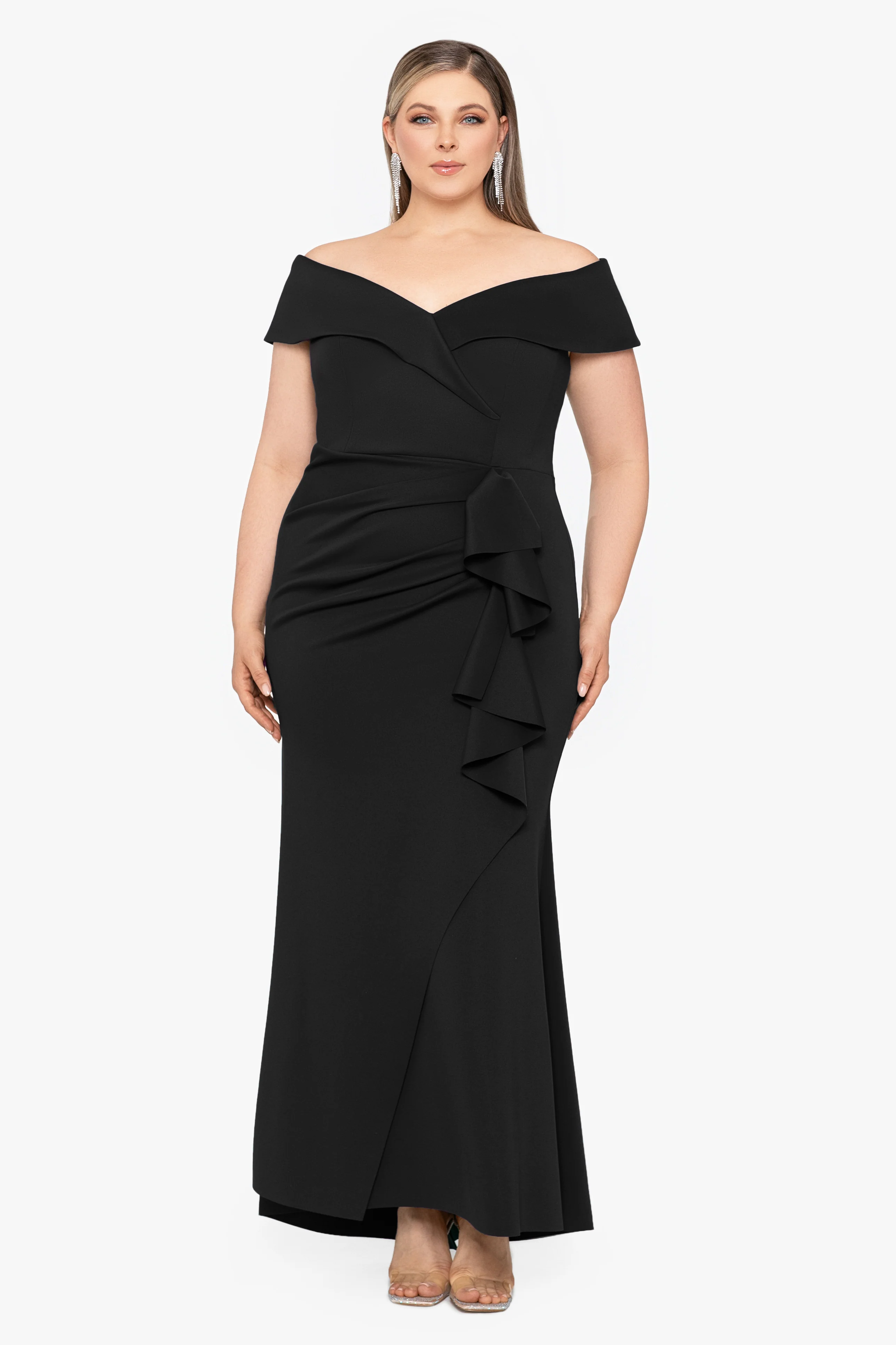 Plus "Patti" Techno Scuba Off The Shoulder Dress - Image 12