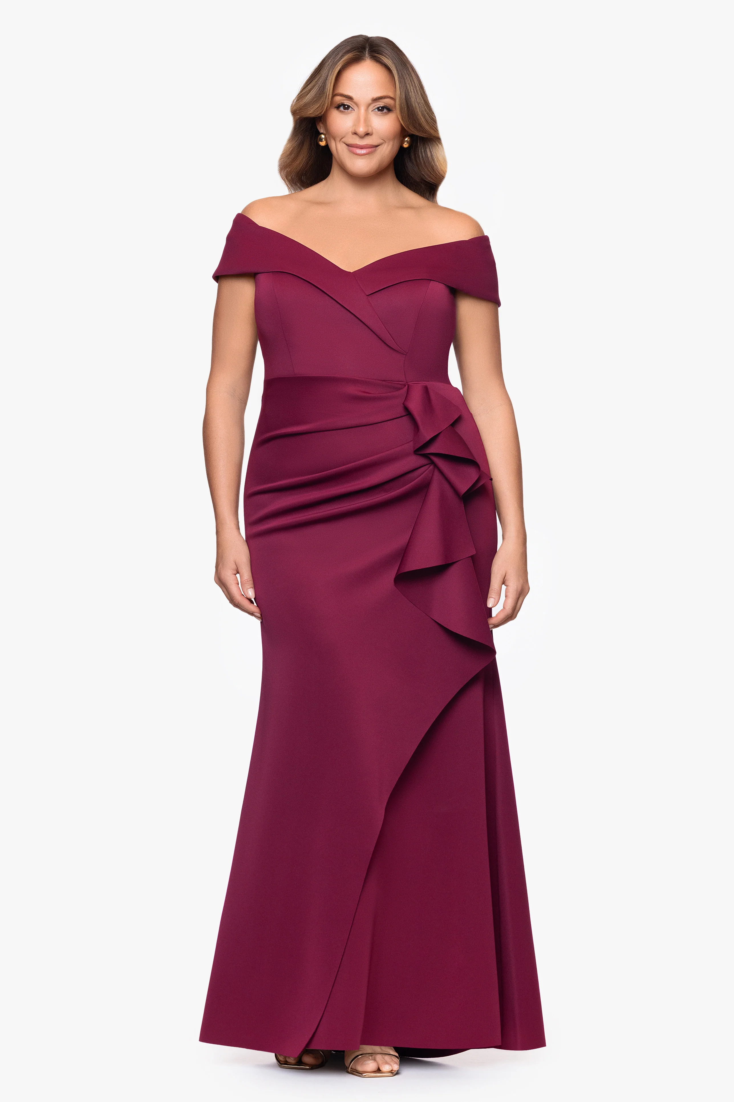 Plus "Patti" Techno Scuba Off The Shoulder Dress - Image 9