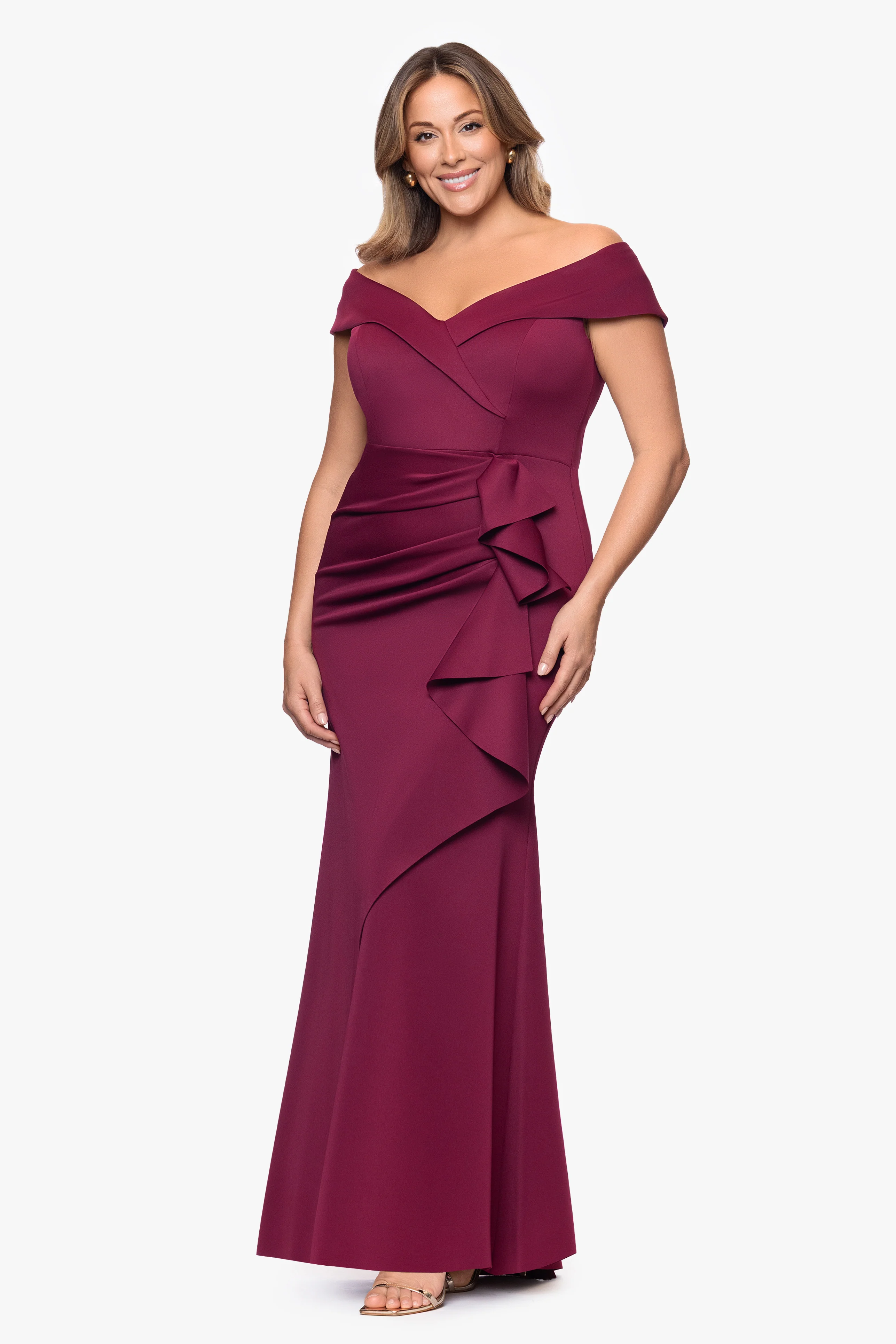 Plus "Patti" Techno Scuba Off The Shoulder Dress - Image 12