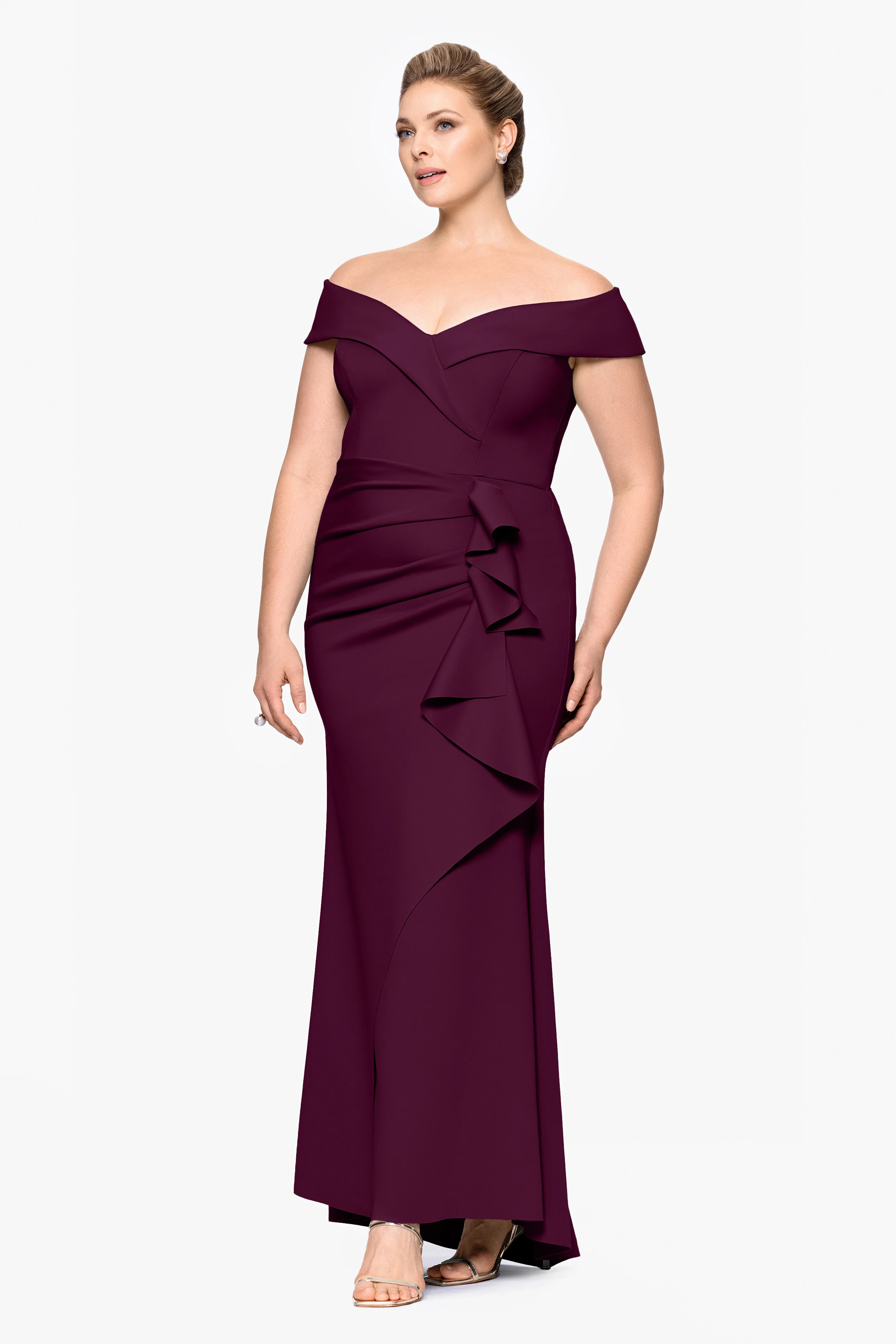 Plus "Patti" Techno Scuba Off The Shoulder Dress - Image 12