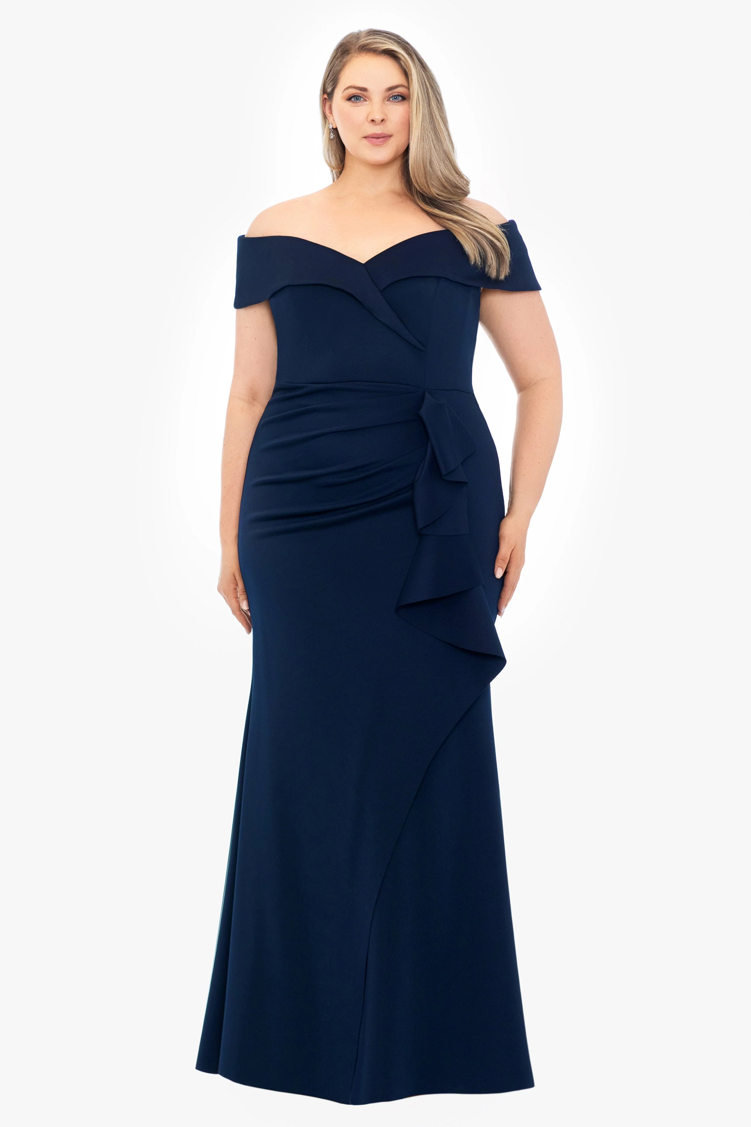 Plus "Patti" Techno Scuba Off The Shoulder Dress - Image 3