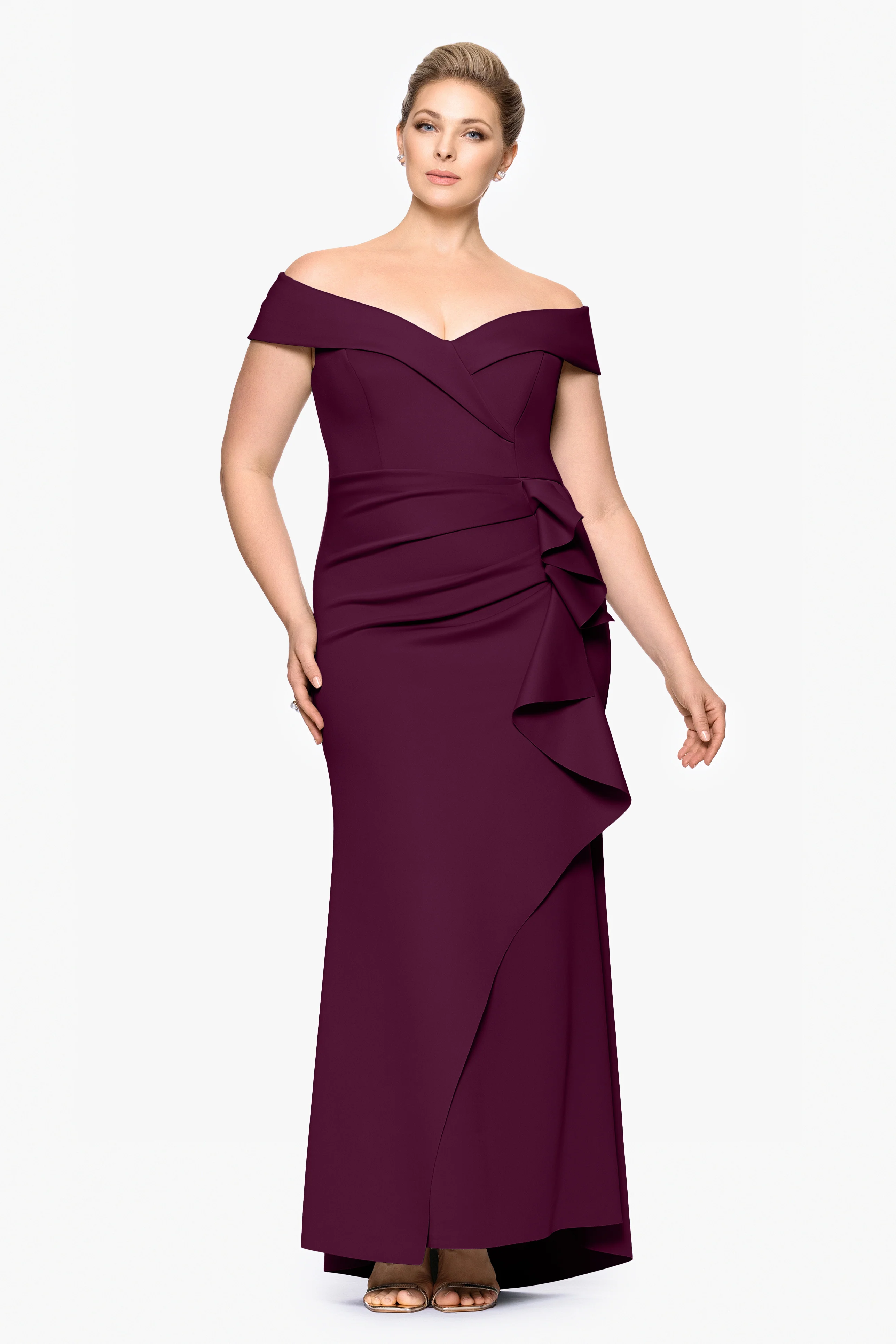 Plus "Patti" Techno Scuba Off The Shoulder Dress - Image 9