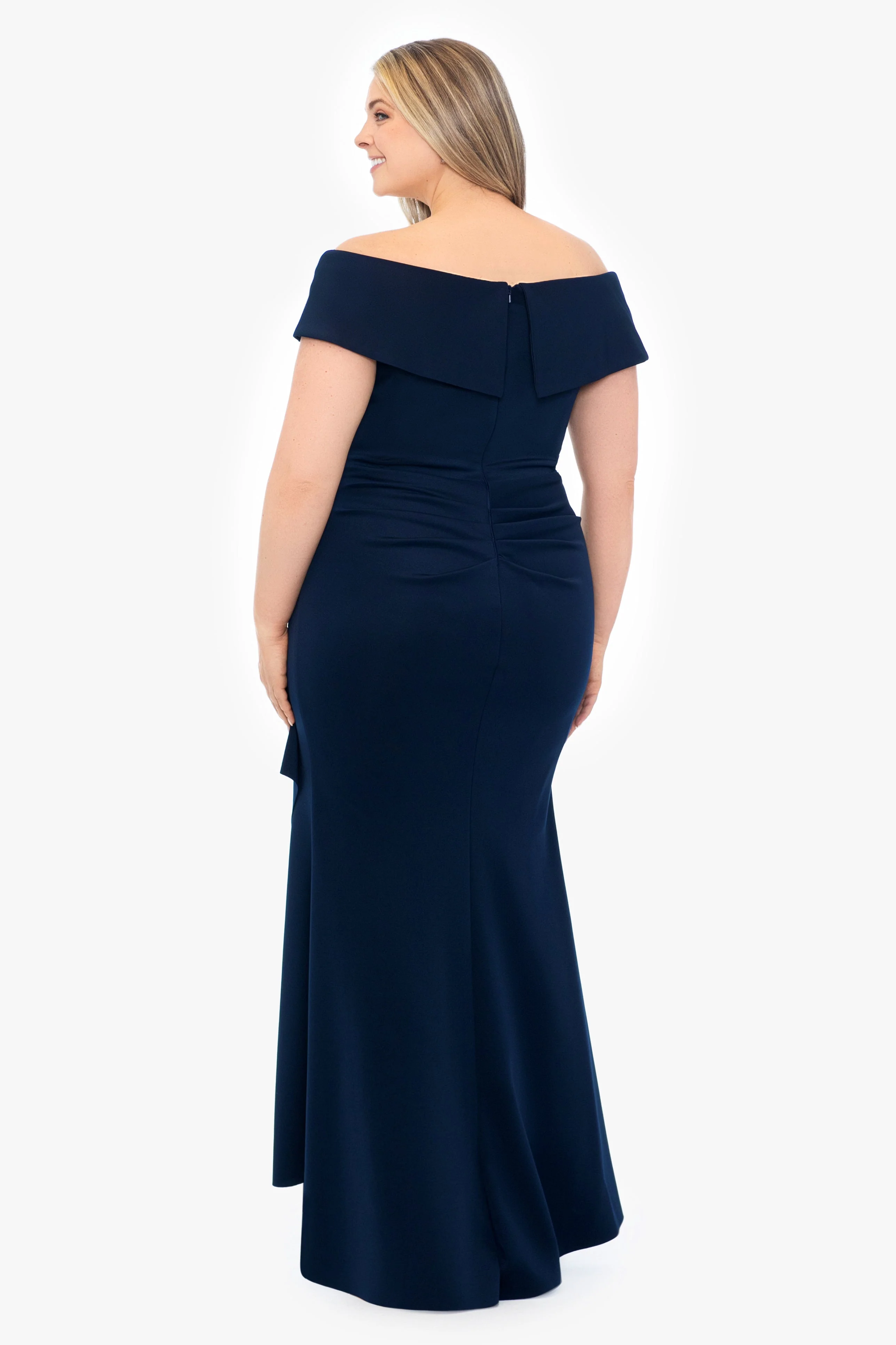 Plus "Patti" Techno Scuba Off The Shoulder Dress - Image 3