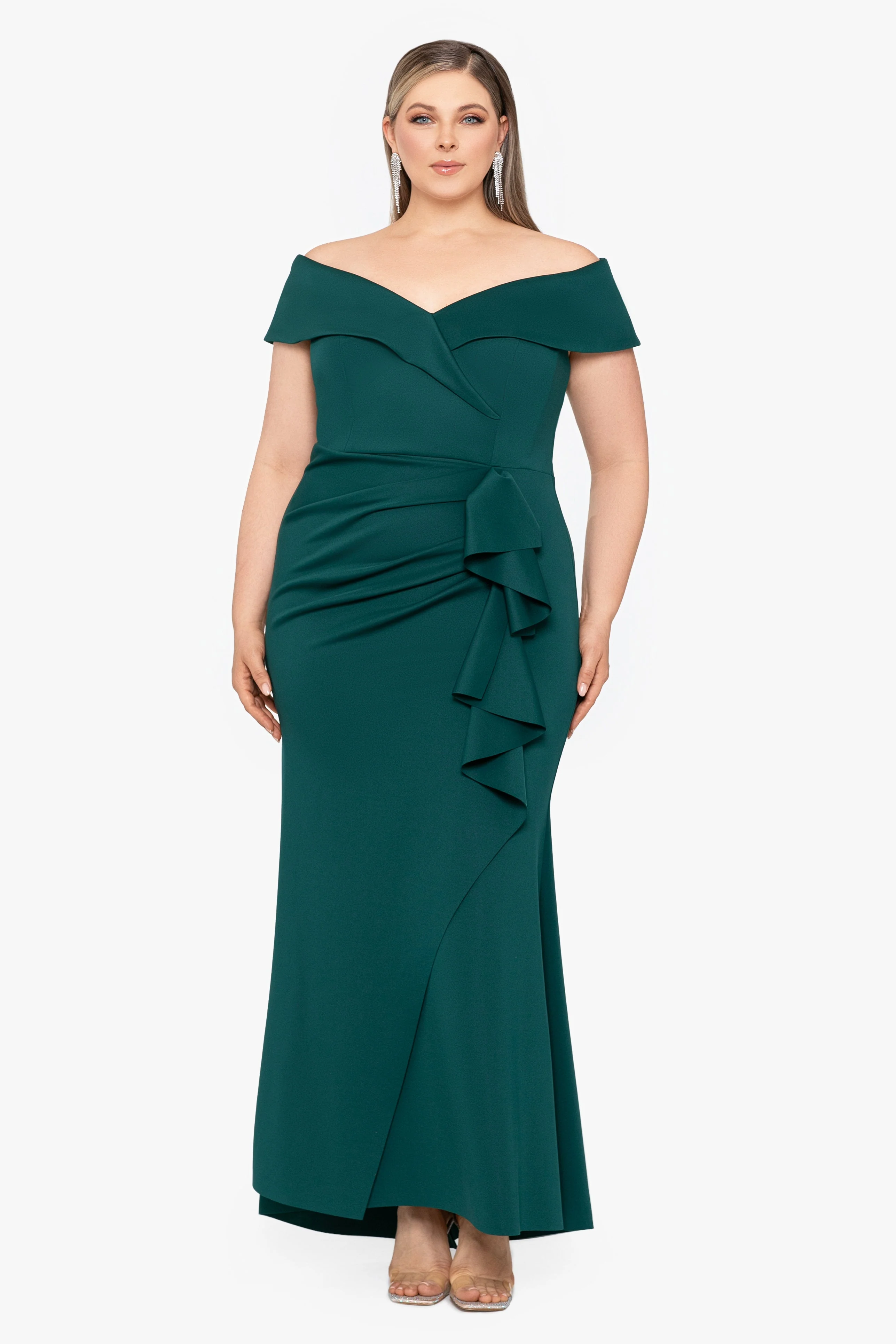 Plus "Patti" Techno Scuba Off The Shoulder Dress - Image 4