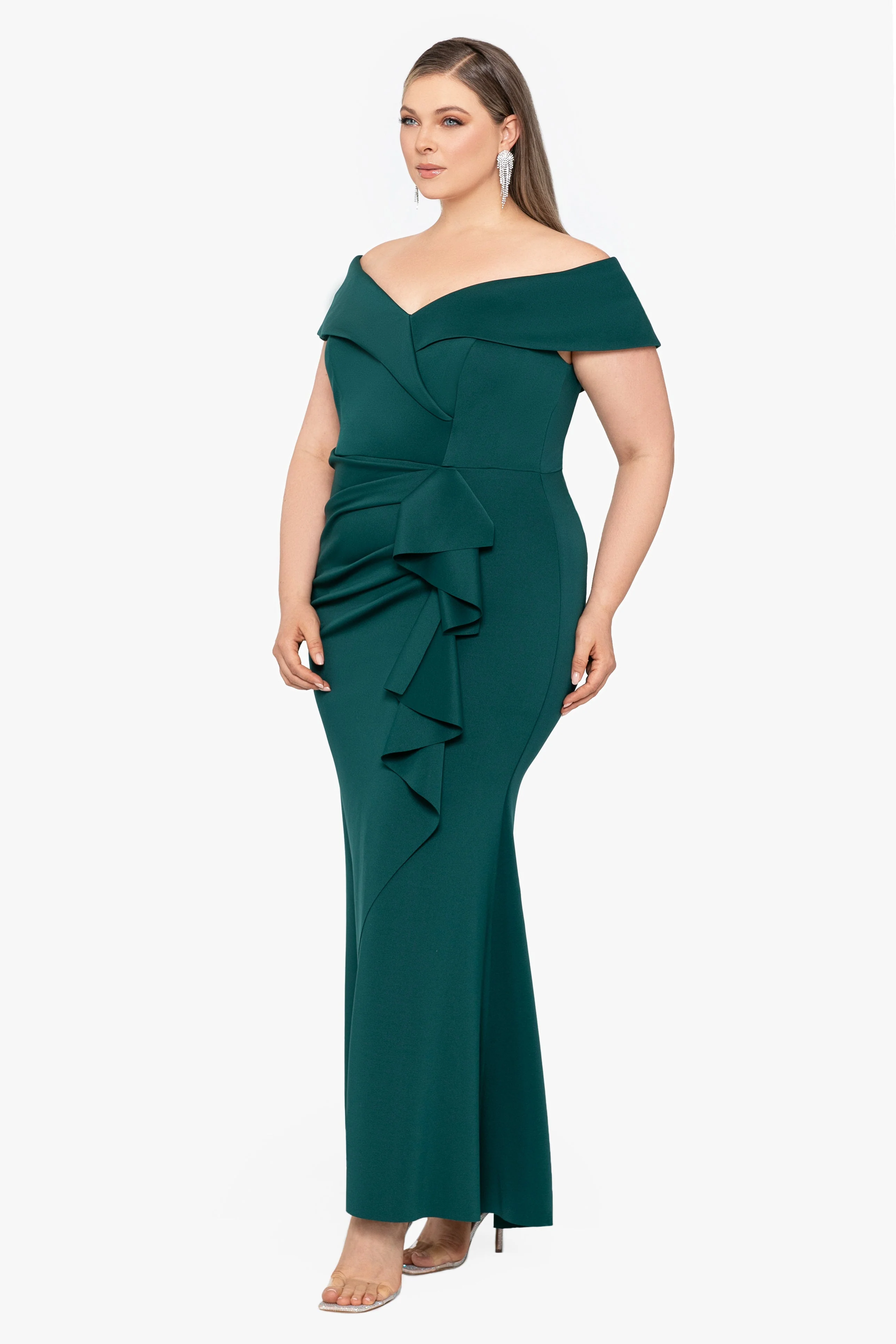 Plus "Patti" Techno Scuba Off The Shoulder Dress - Image 6