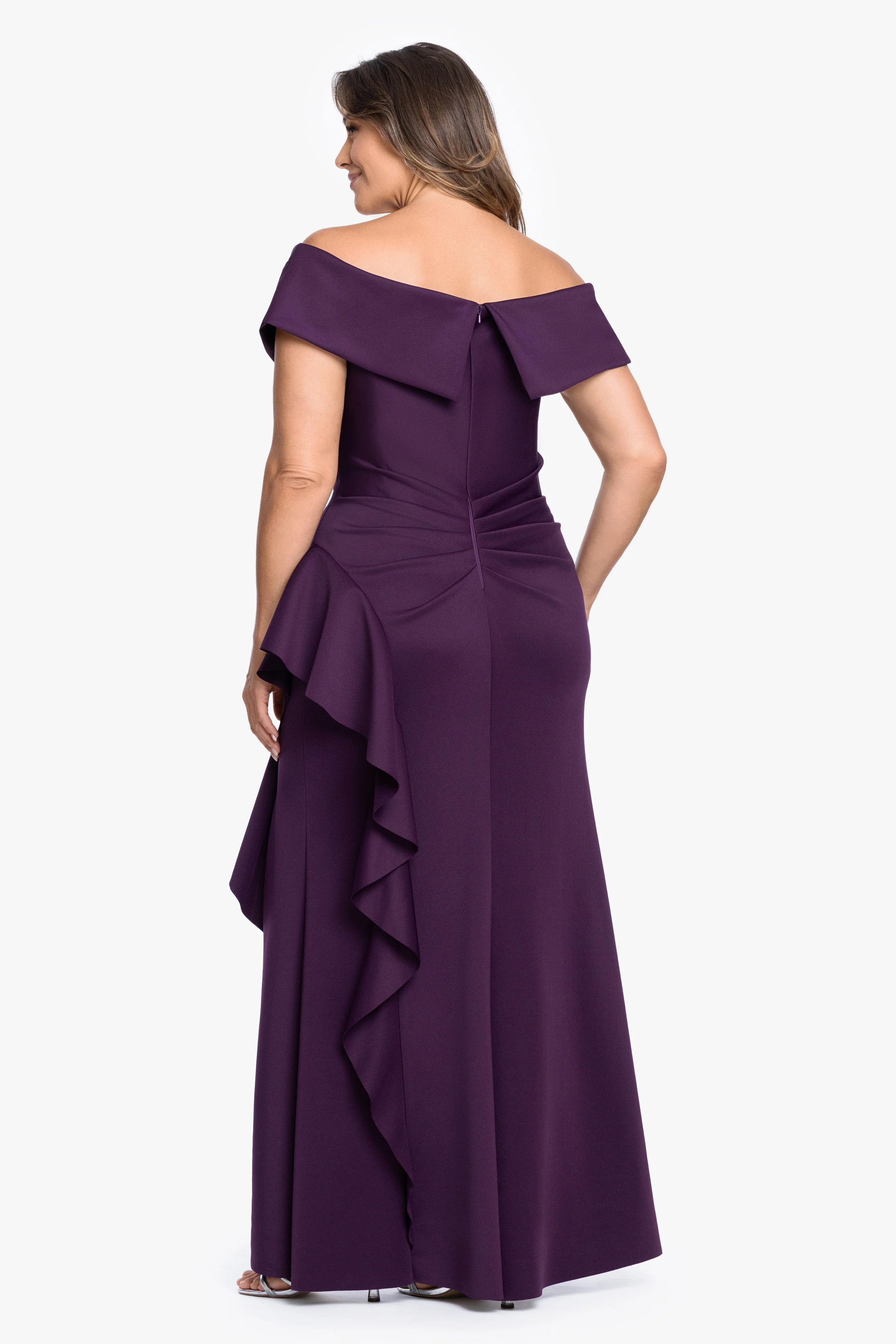 Plus "Pearl" Techno Scuba Off the Shoulder Ruffle Dress - Image 3