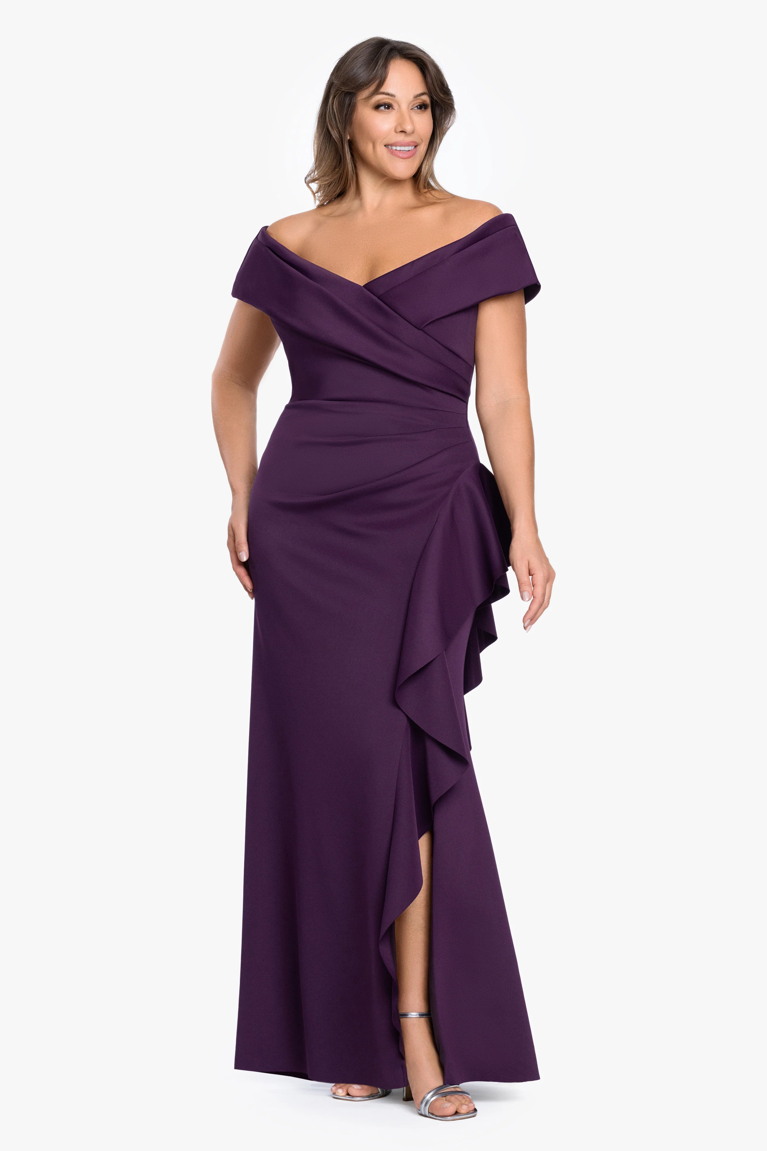 Plus "Pearl" Techno Scuba Off the Shoulder Ruffle Dress - Image 5