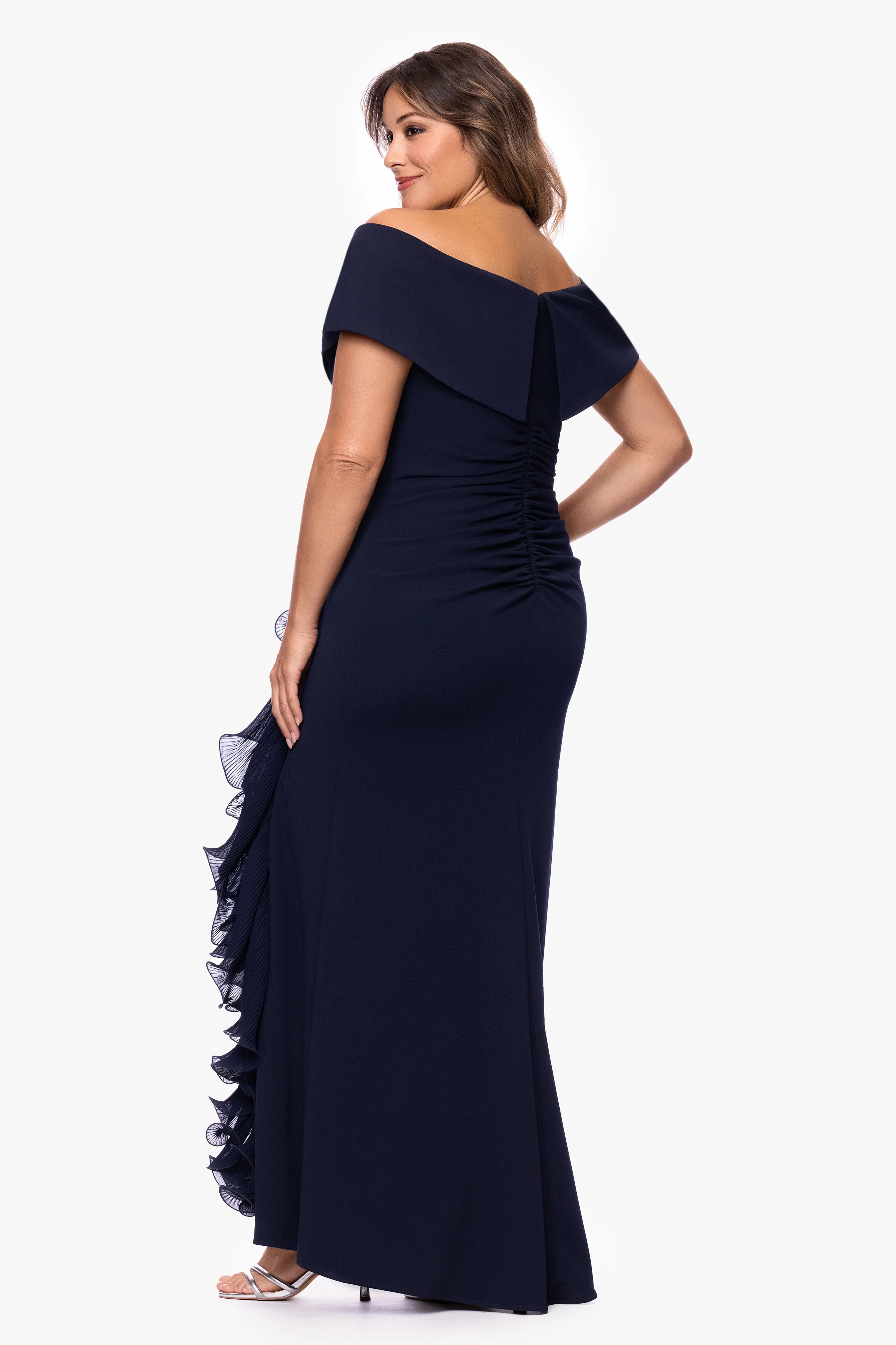 Plus "Sara" Scuba Crepe with Chiffon Ruffle Dress - Image 3